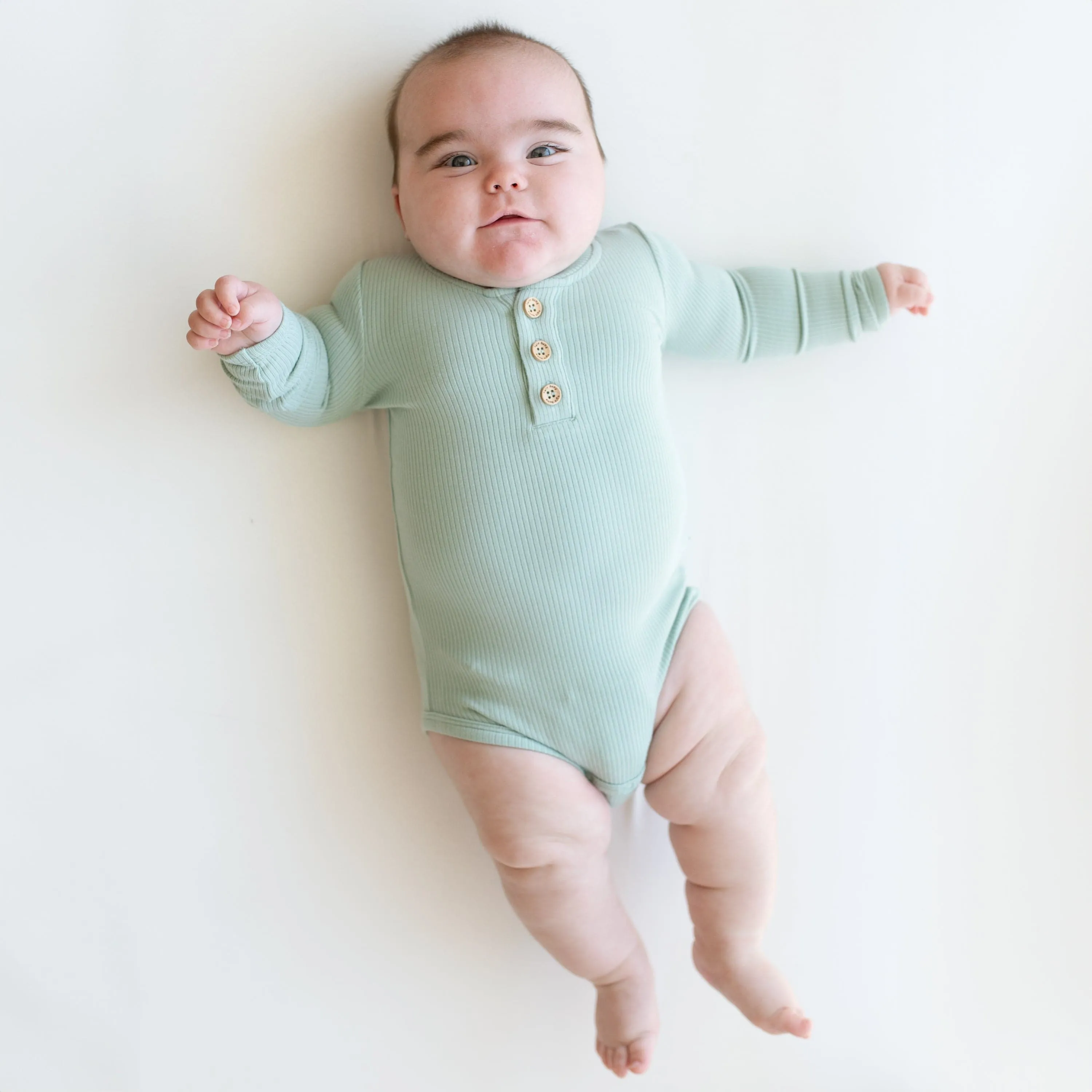 Ribbed Long Sleeve Henley Bodysuit in Sage