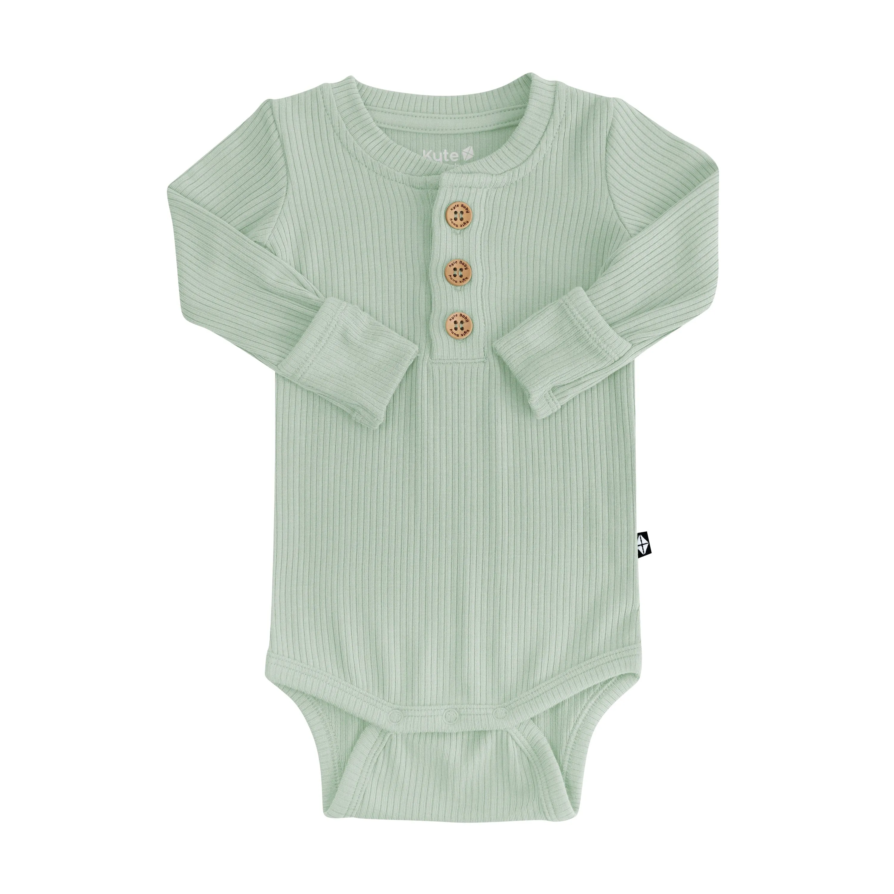 Ribbed Long Sleeve Henley Bodysuit in Thyme