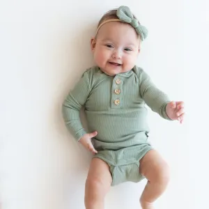 Ribbed Long Sleeve Henley Bodysuit in Thyme