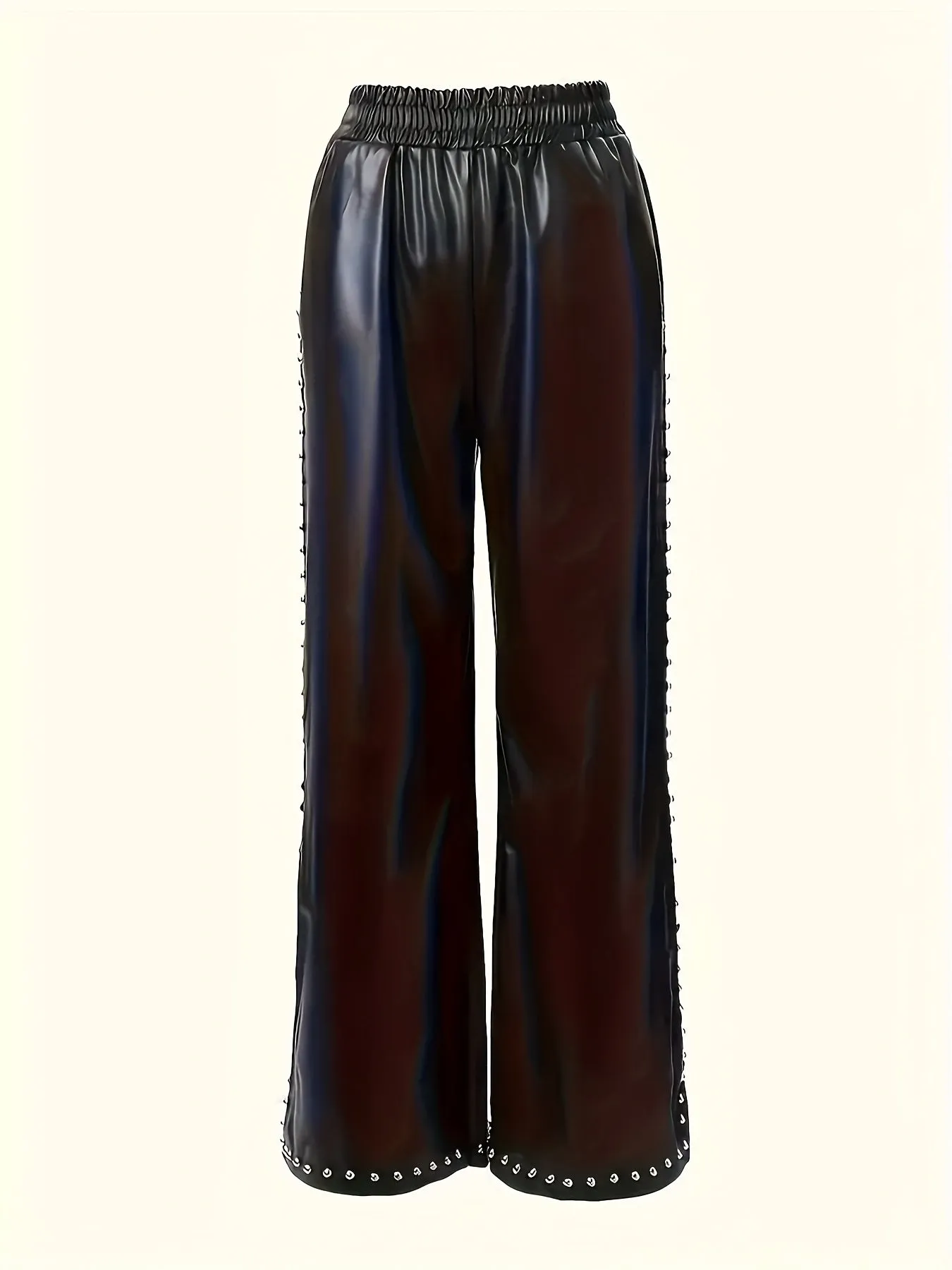 Rivet Split High Waist PU Leather Pants