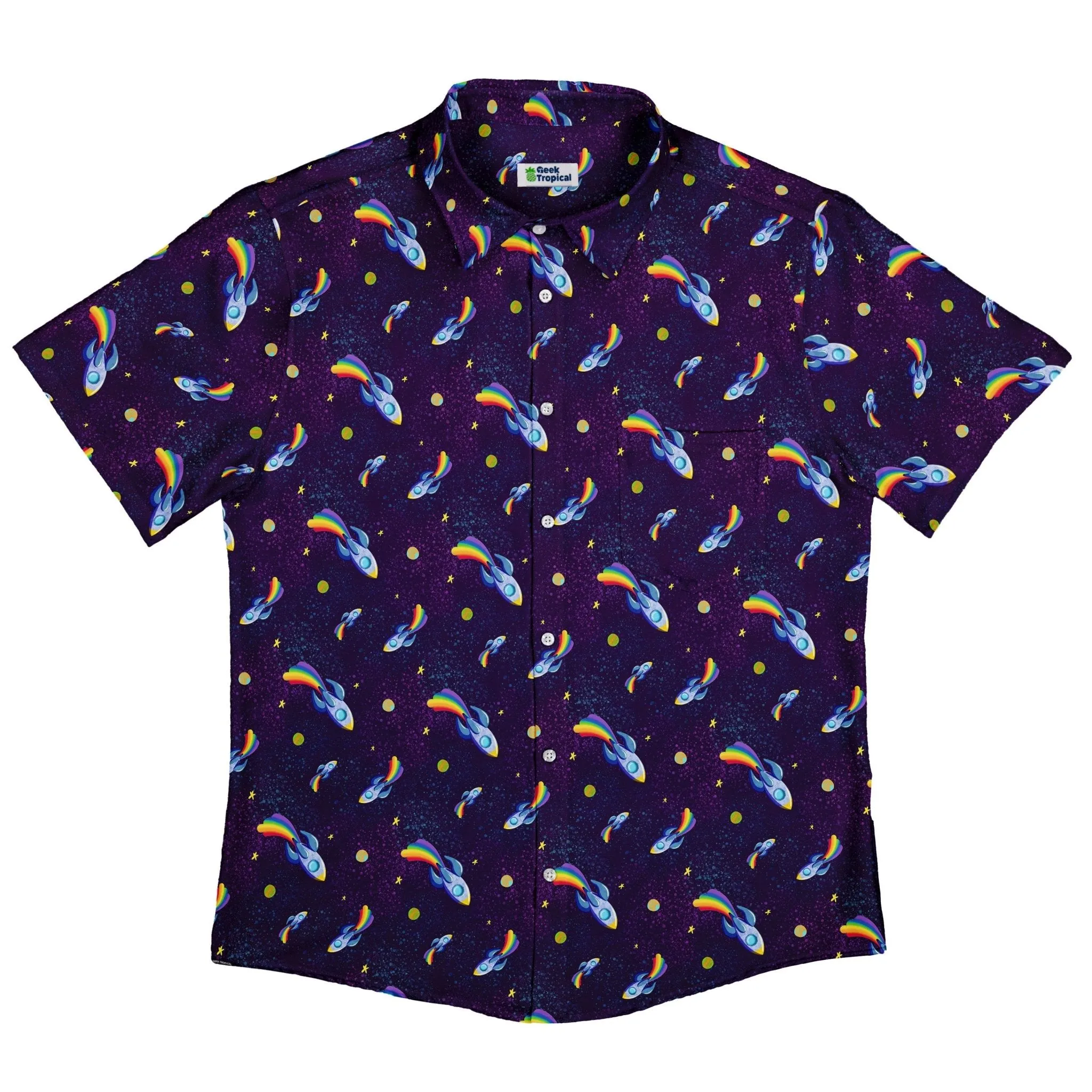 Rocket Ships Starry Night Button Up Shirt