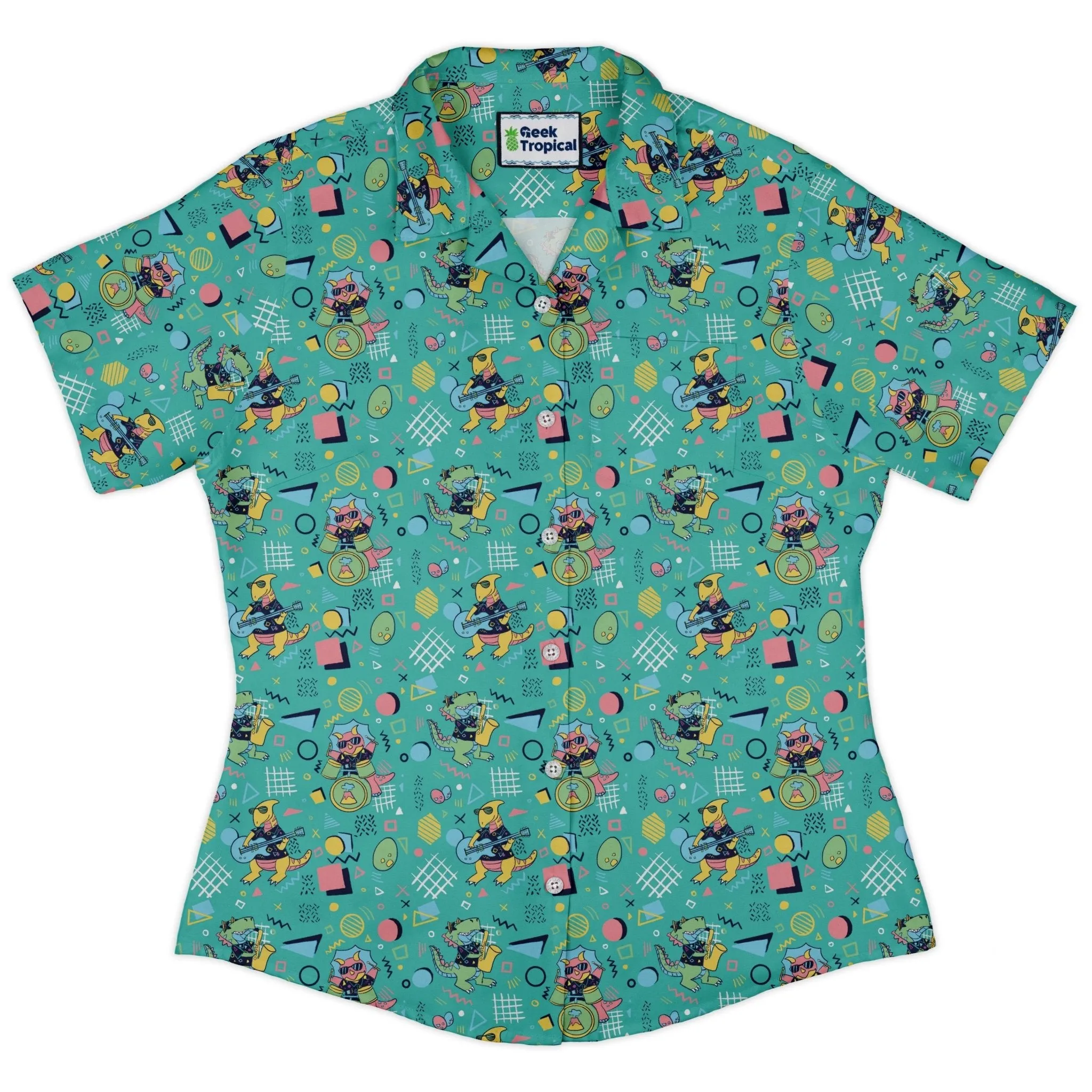 Rocking Dinosaurs Day Curvy Button Up Shirt