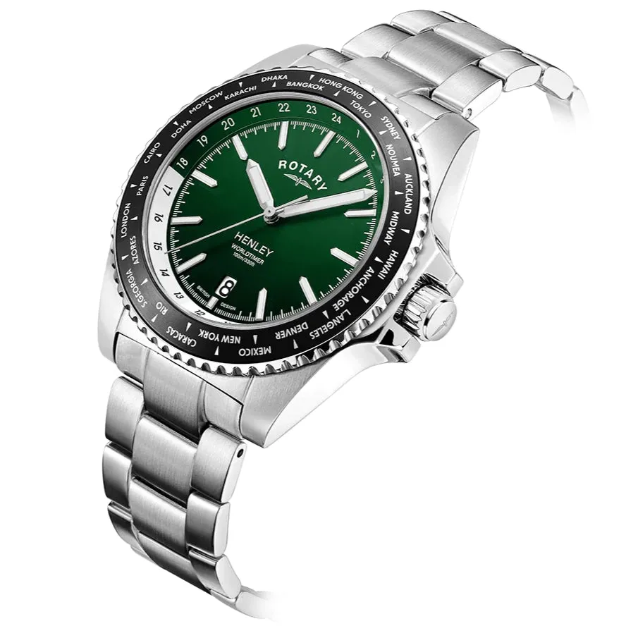 Rotary Henley World Timer Men's Green Watch GB05370/78