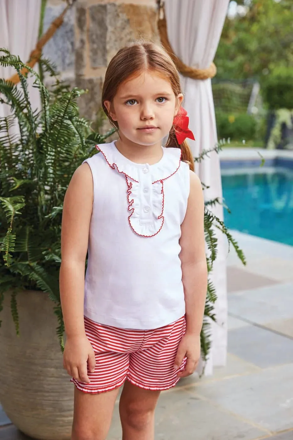 Ruffled Henley Top - Red