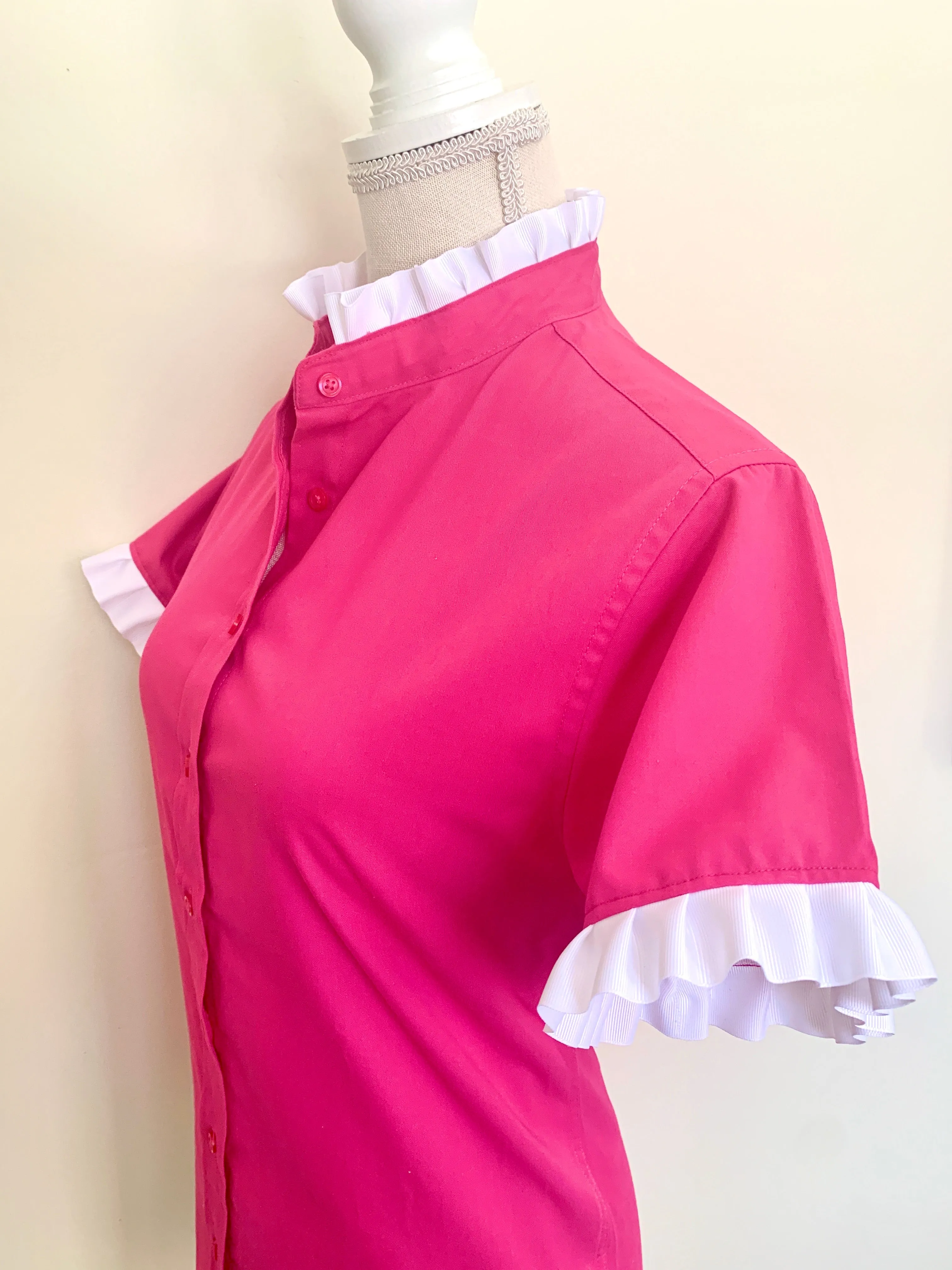 SALE - S ONLY - Jane Fuchsia Short Sleeve Ruffle Shirt (J04) *FINAL SALE*