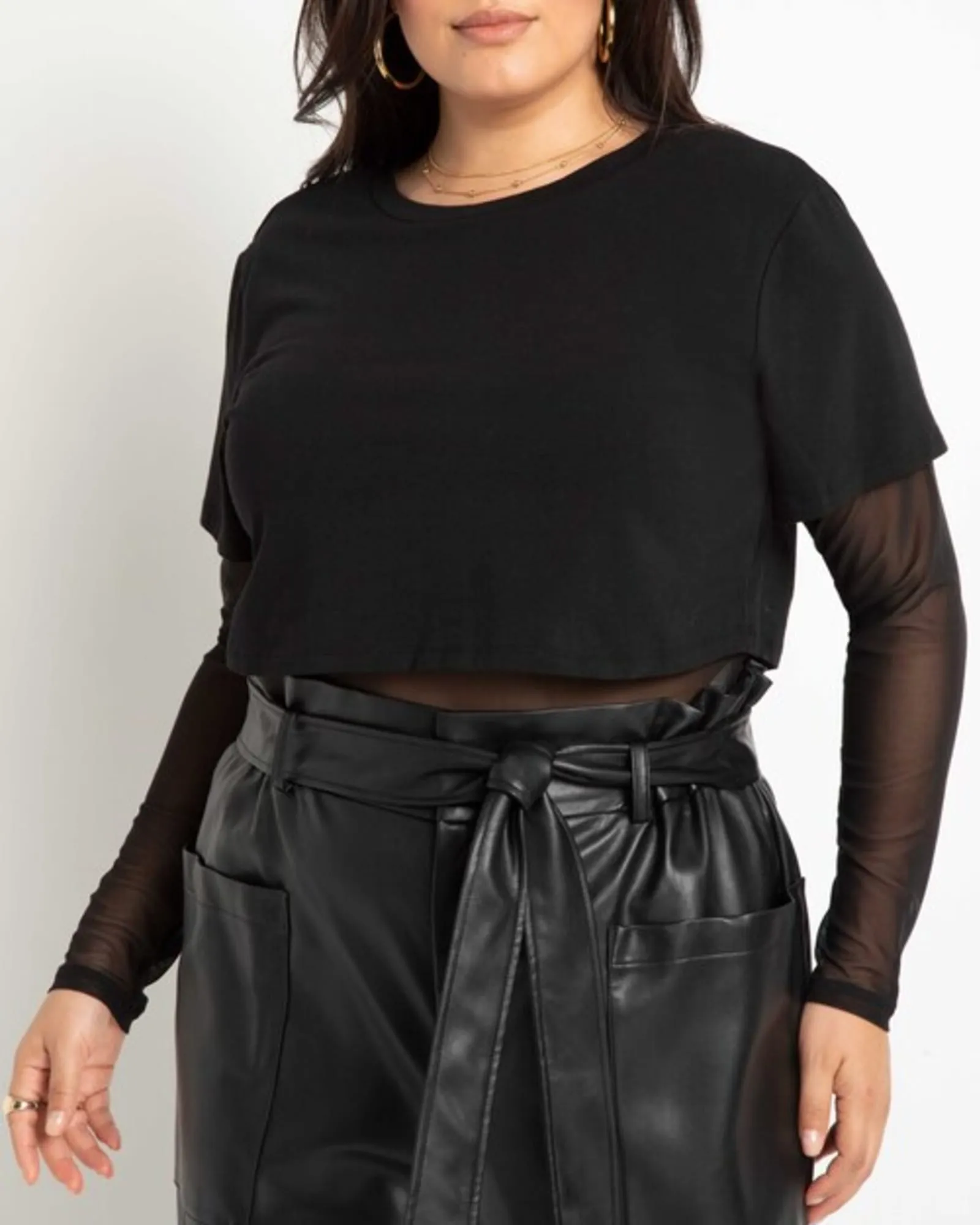 Sally Mesh Underlay Crop Top | Totally Black