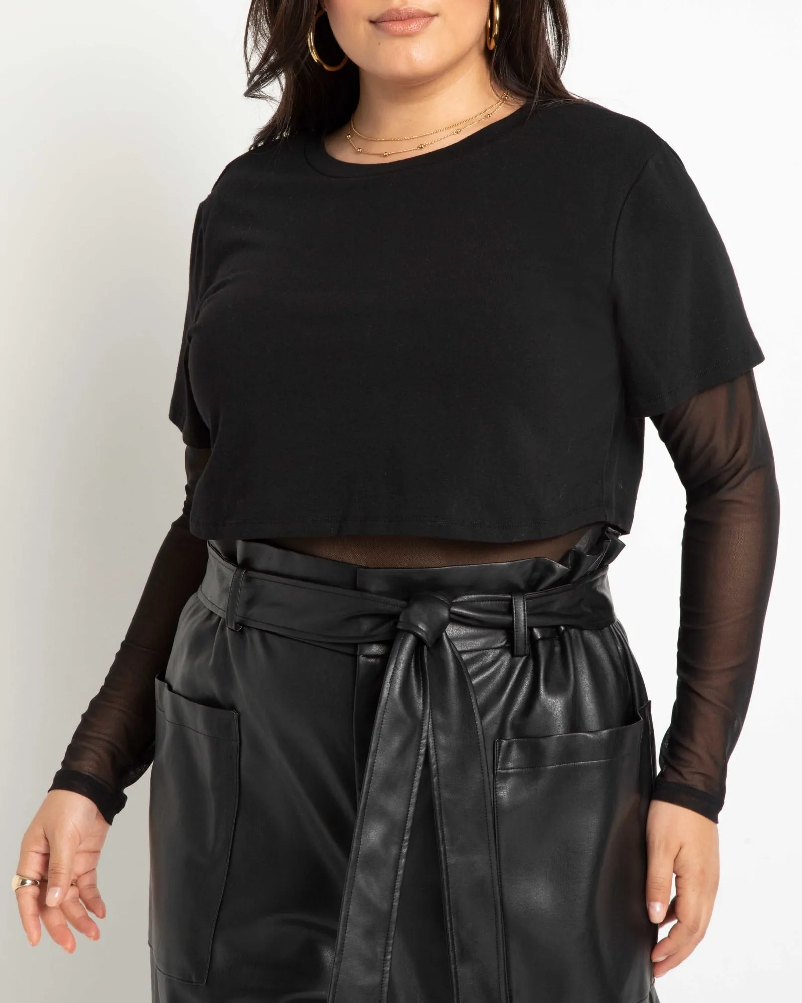 Sally Mesh Underlay Crop Top | Totally Black