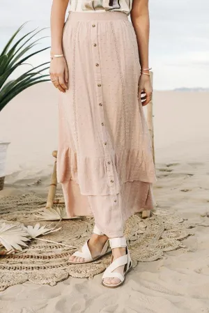 Self Dot Button Front Maxi Skirt in Blush