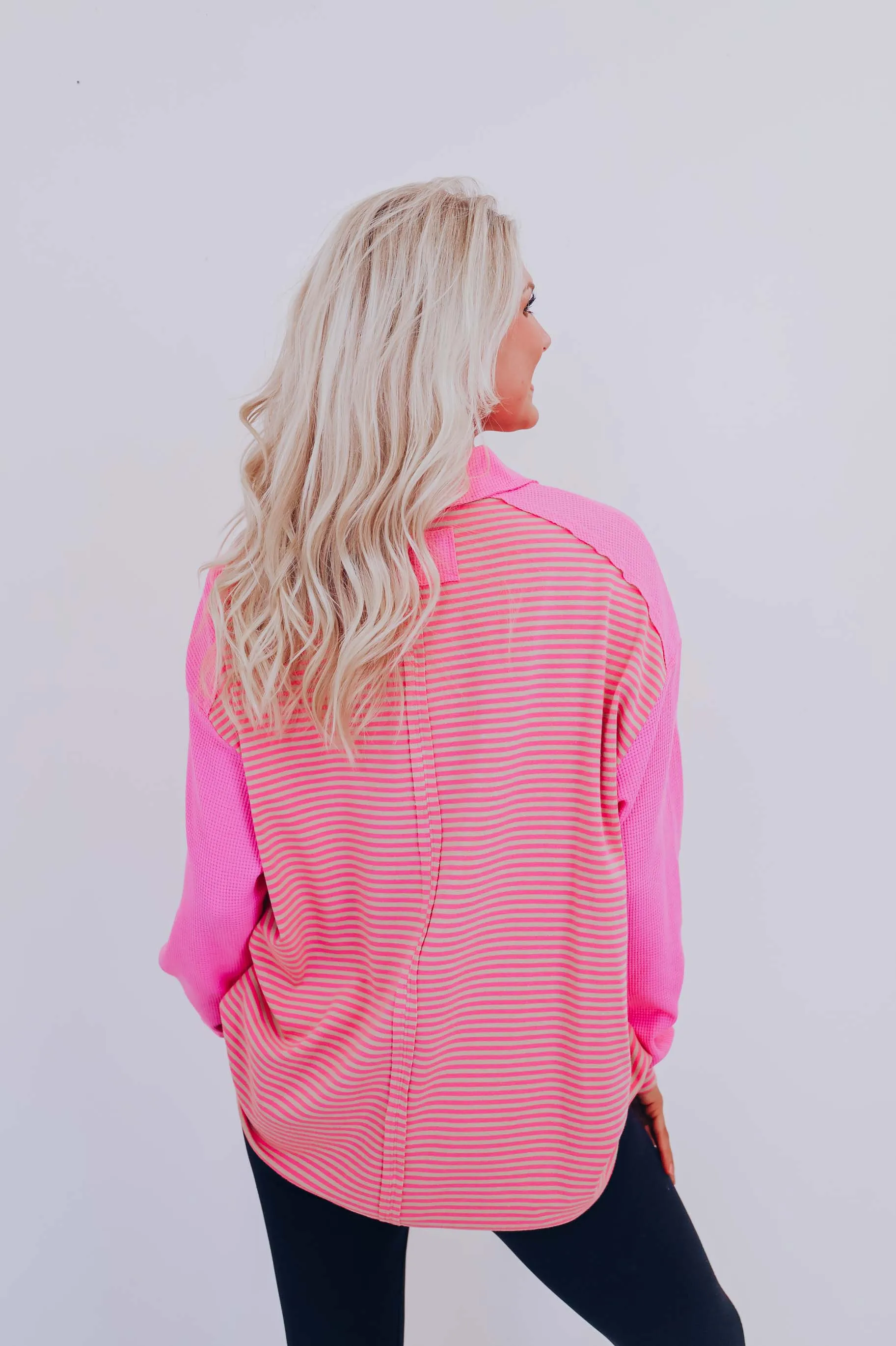 Serenity Striped Henley Top- Pink