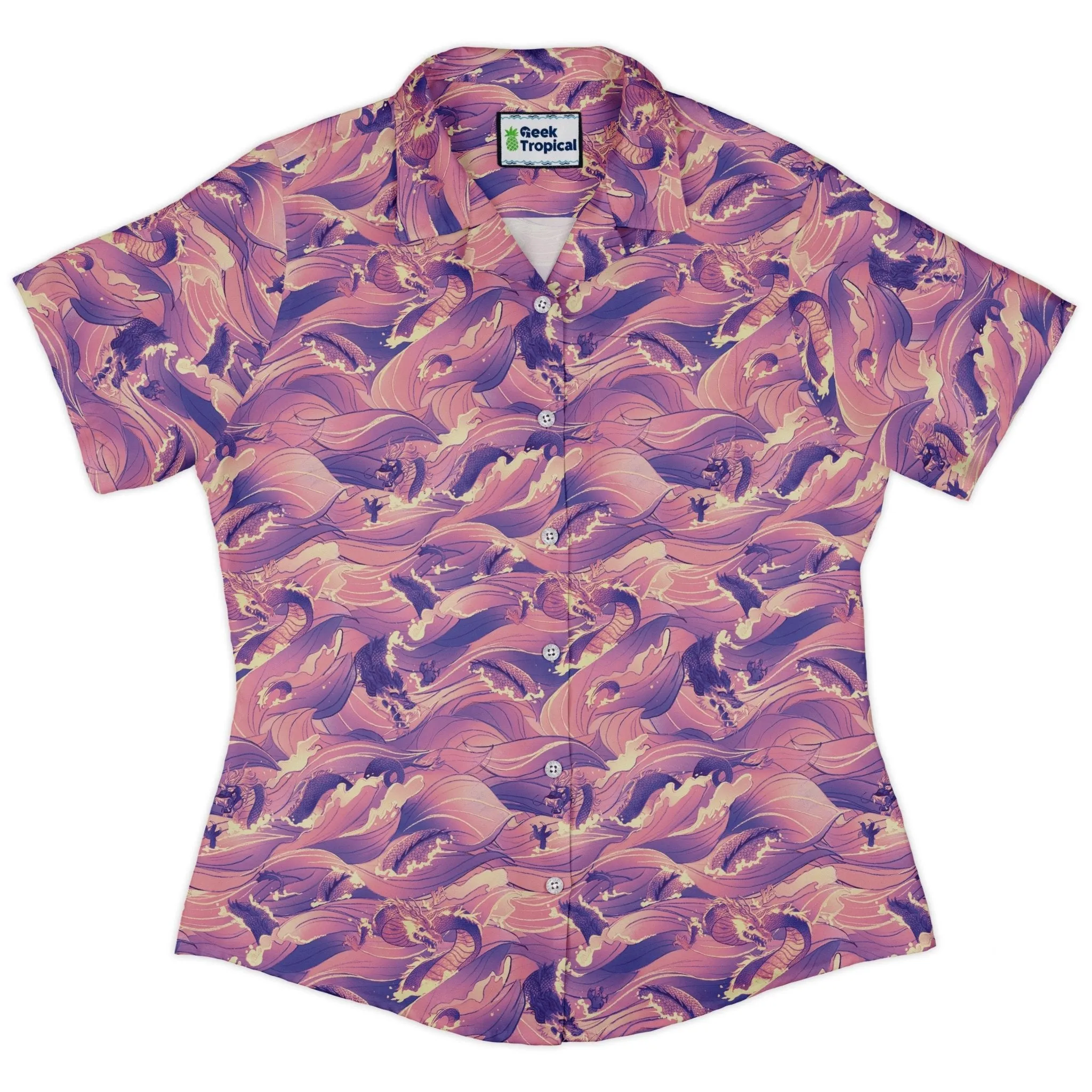 Serpent of the Sea Pink Anime Curvy Button Up Shirt