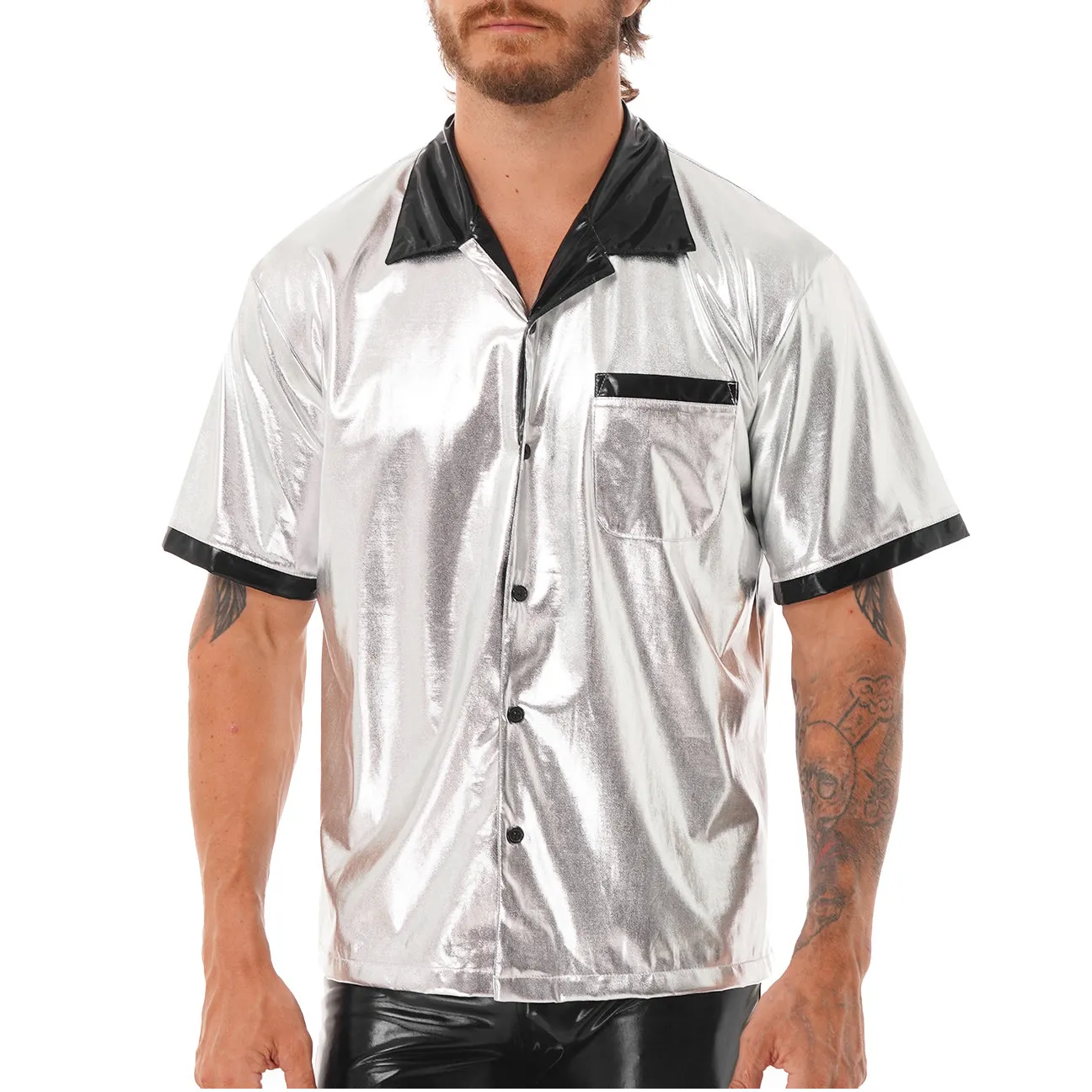 Shiny Metallic Short Sleeve Shirt