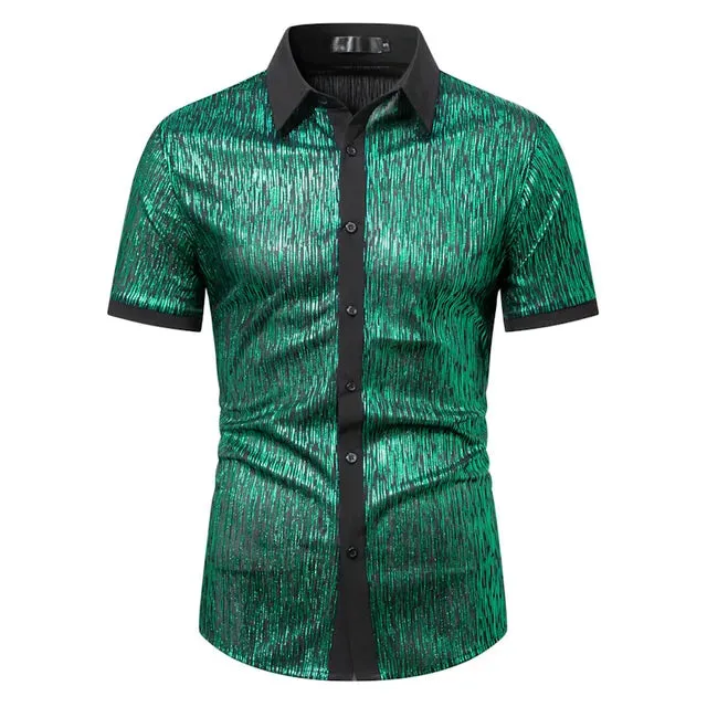 Shiny Party Metallic Short Sleeve Shirt