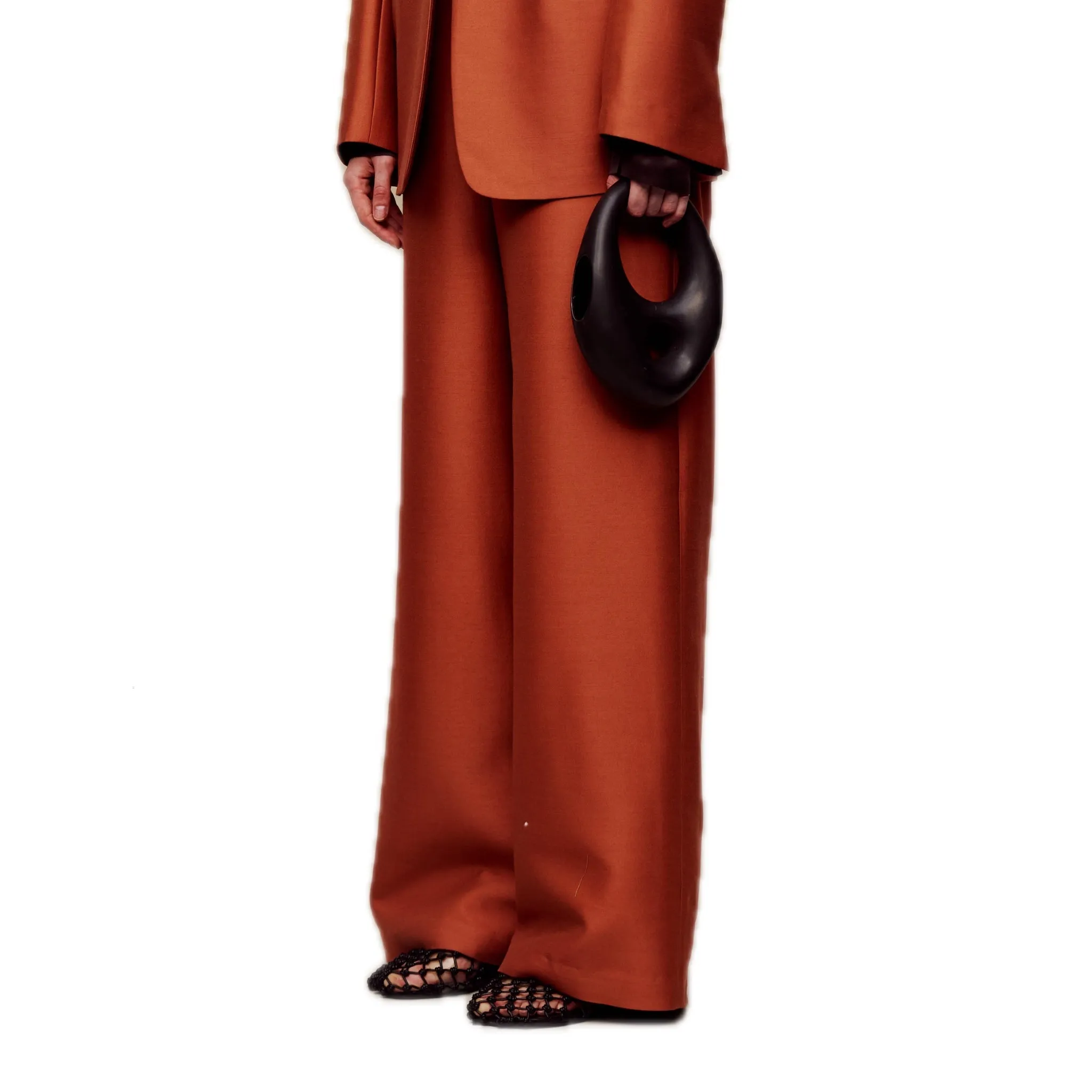 Silk Wool Wide-leg Pants in Orange