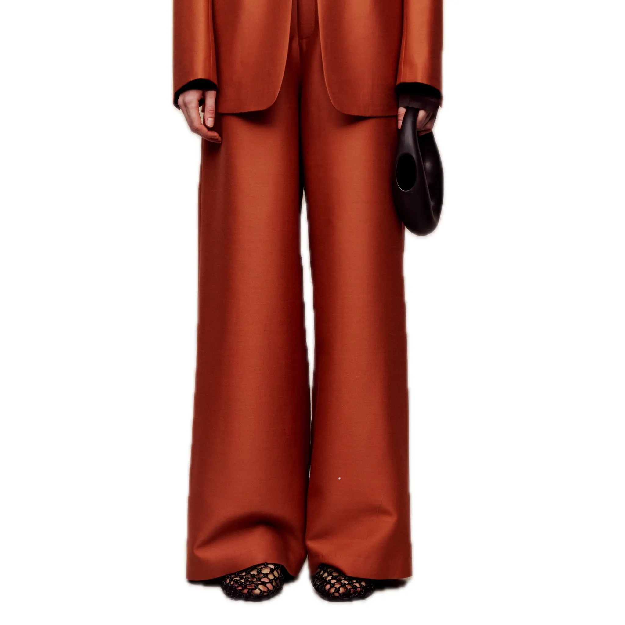 Silk Wool Wide-leg Pants in Orange