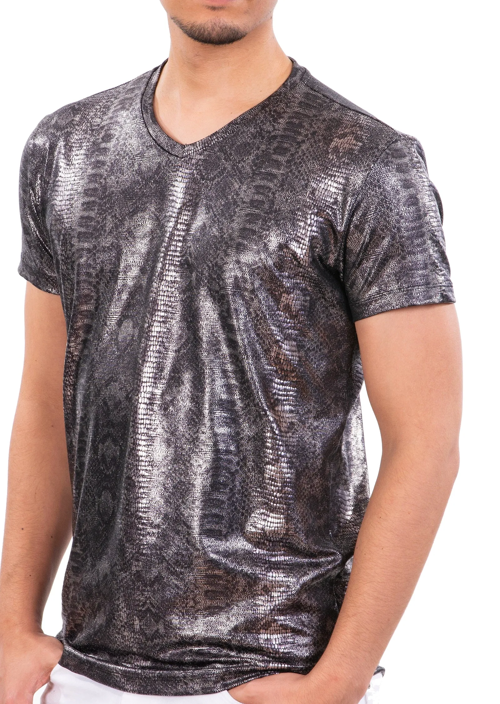 Silver Metallic Spandex Print Tee