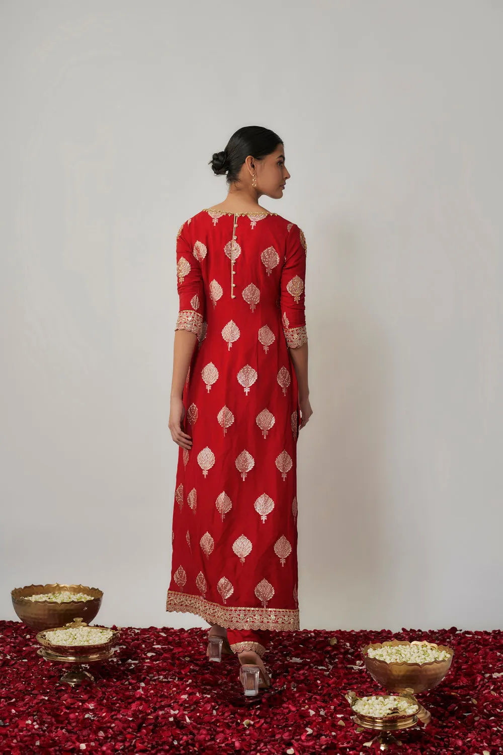 Sindhoori Red Georgette Benarasi Kurta Pants Set