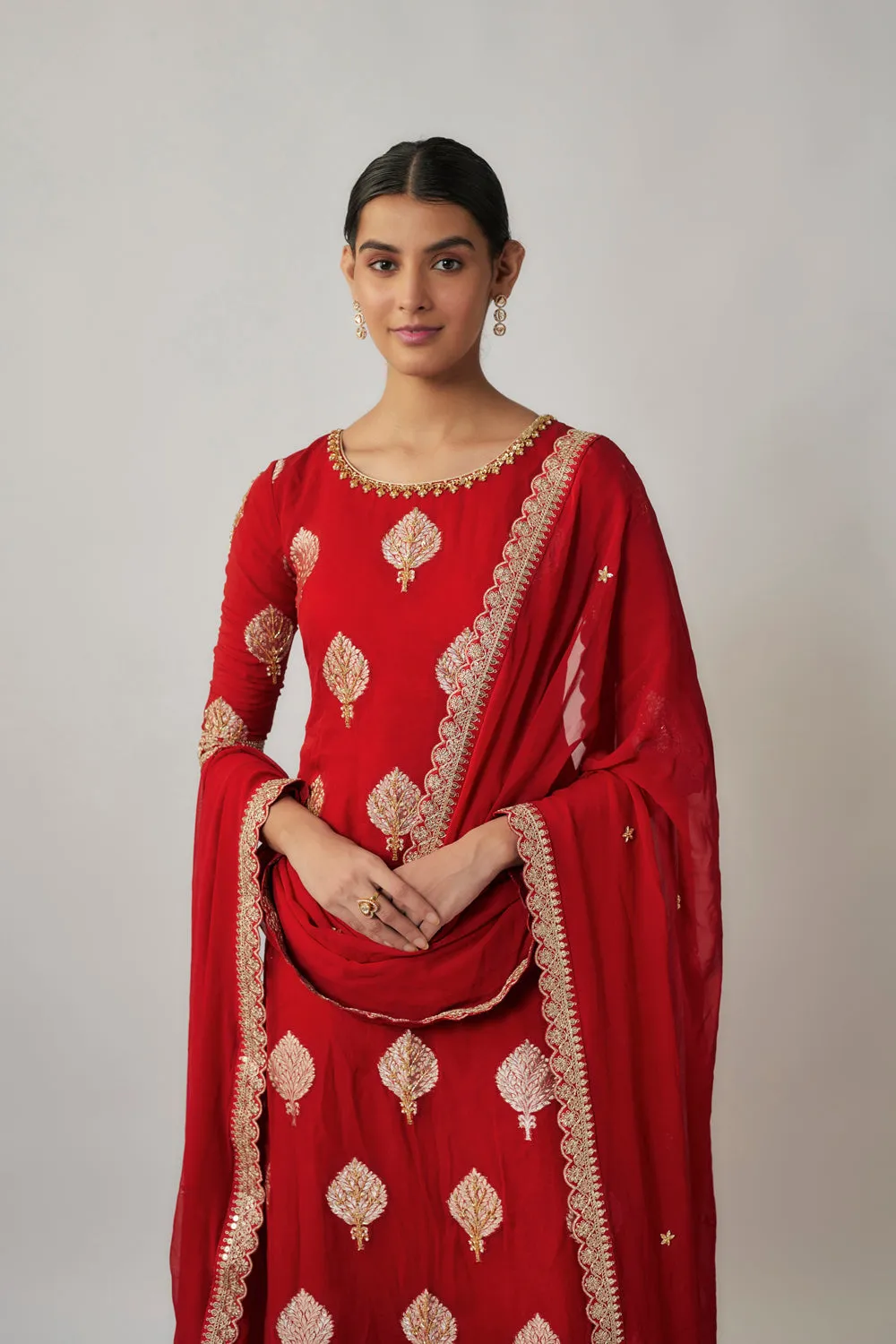 Sindhoori Red Georgette Benarasi Kurta Pants Set