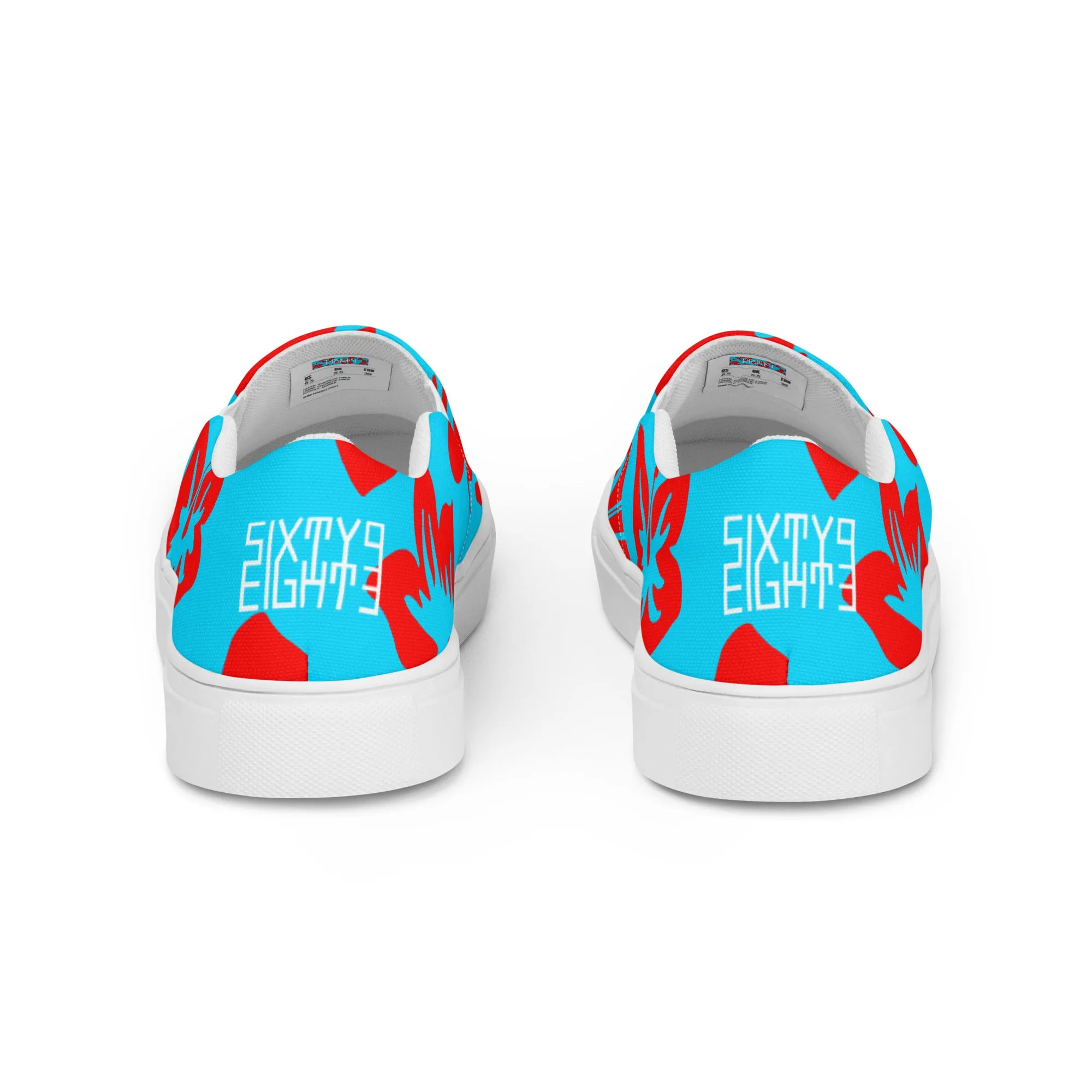 Sixty Eight 93 Logo White Hibiscus Red & Aqua Blue Men's Slip On Shoes