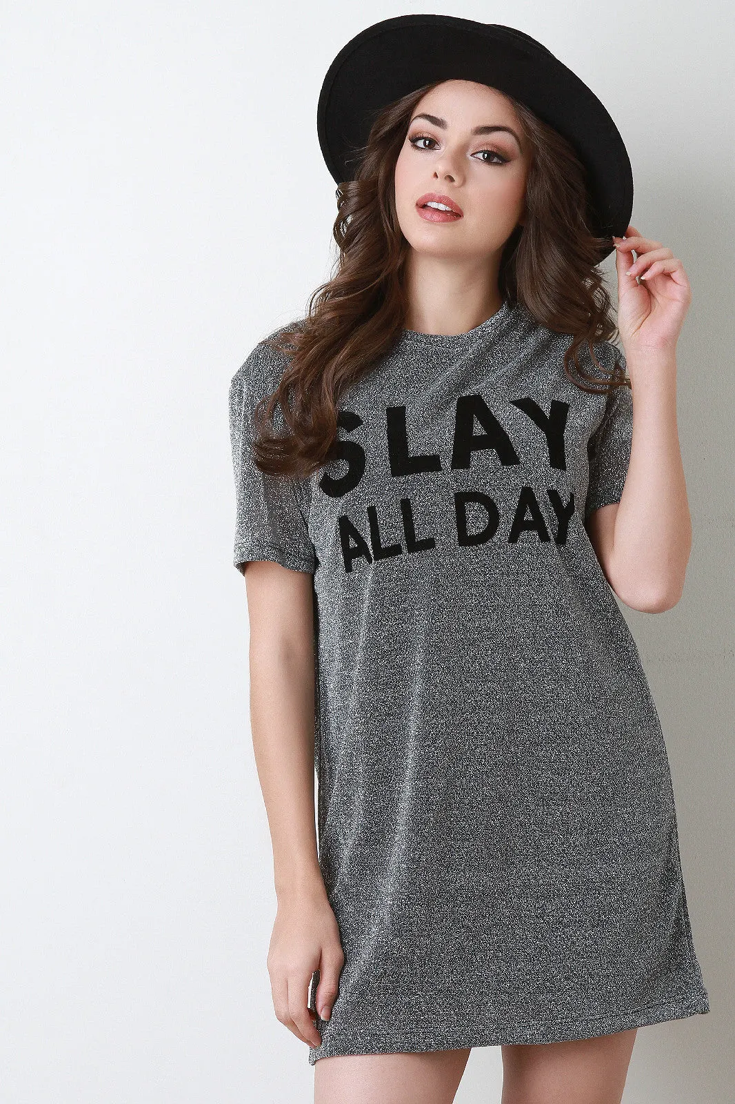 Slay All Day Metallic Tee Shirt Dress