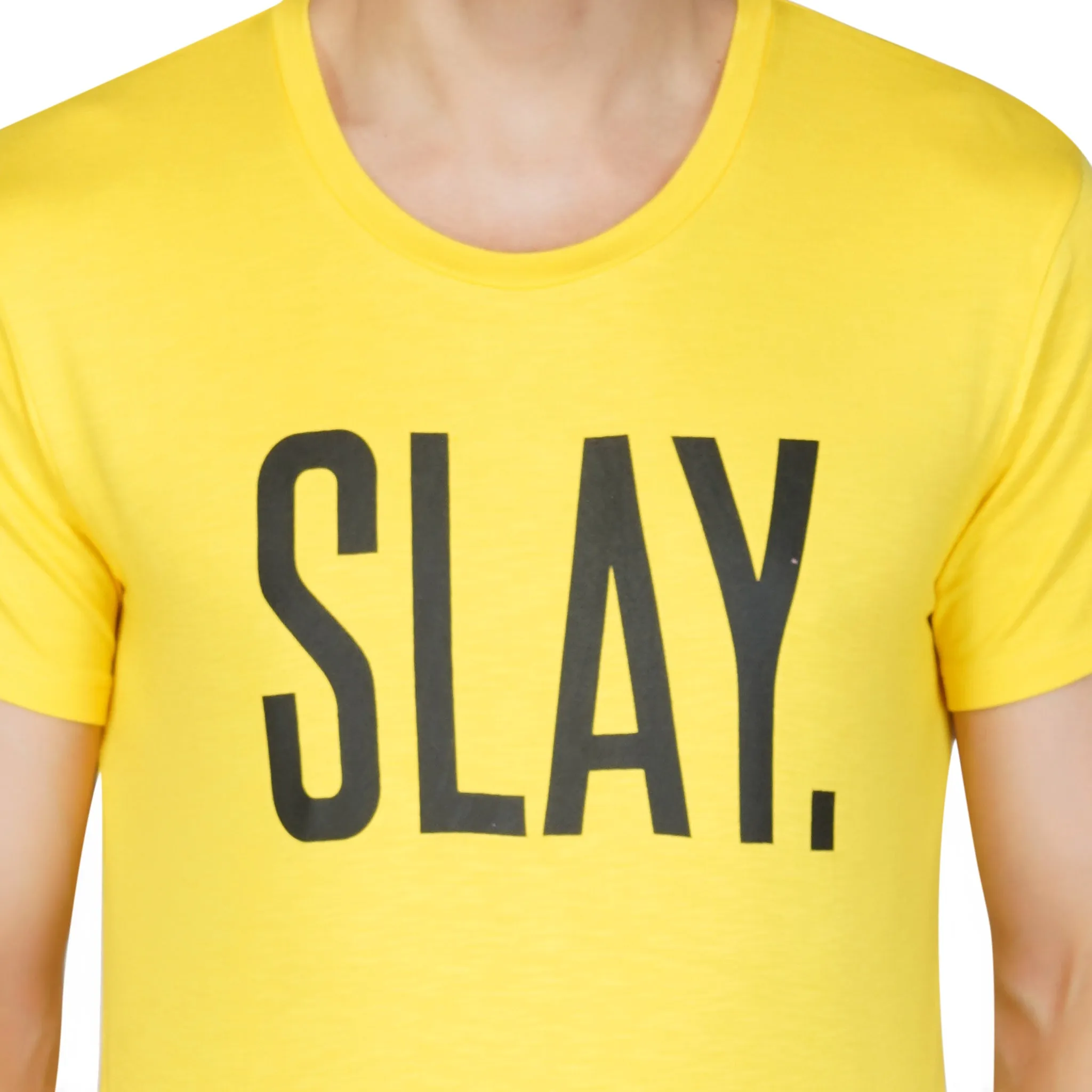 SLAY. Men's Yellow Printed T-Shirt