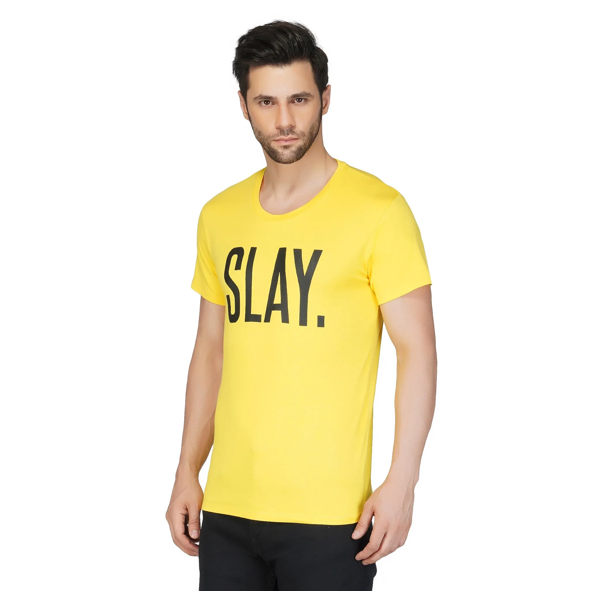 SLAY. Men's Yellow Printed T-Shirt