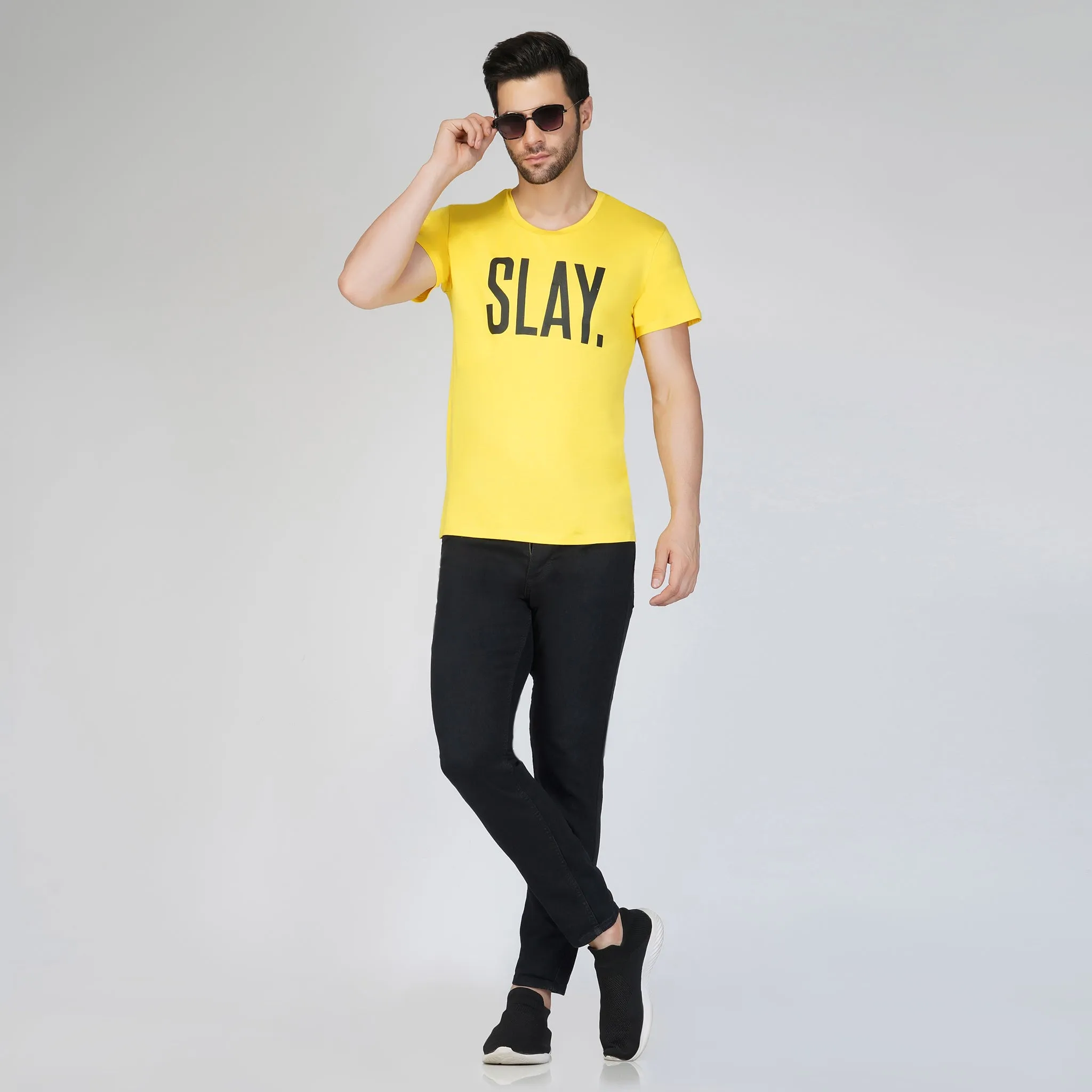 SLAY. Men's Yellow Printed T-Shirt