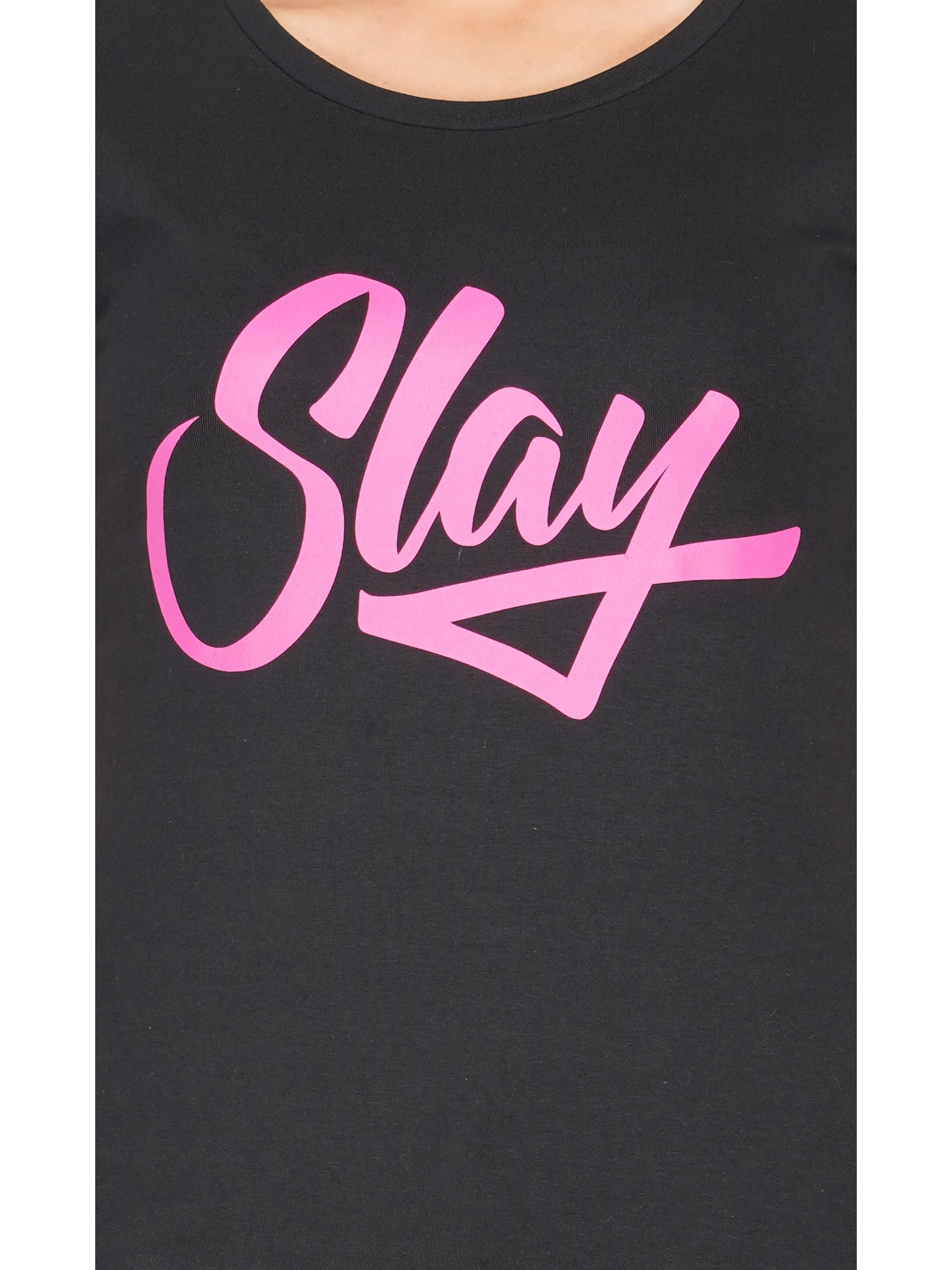 SLAY. Women's Black Pink Print T-shirt