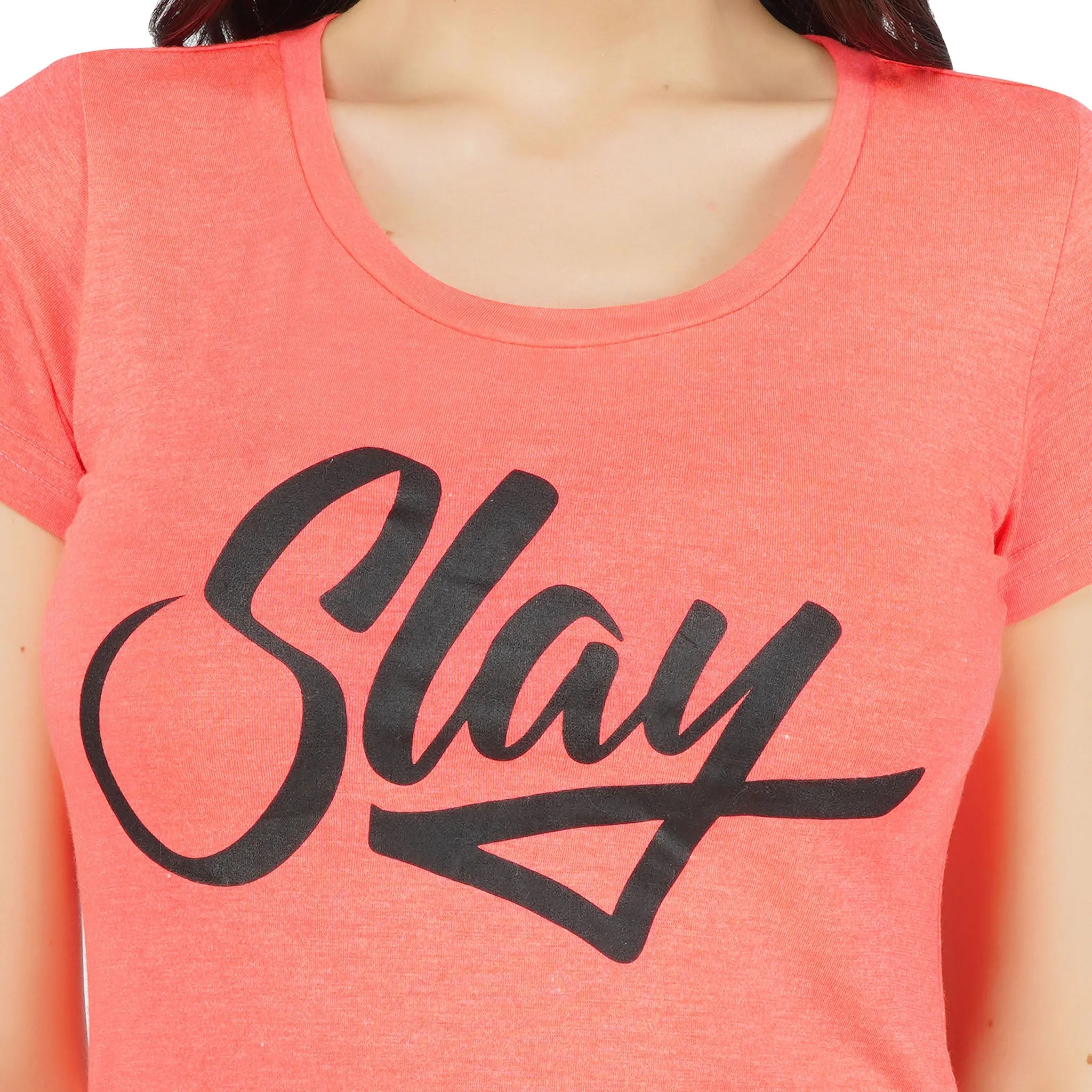 SLAY. Women's Neon Pink Printed T-shirt