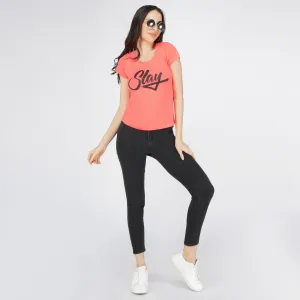 SLAY. Women's Neon Pink Printed T-shirt