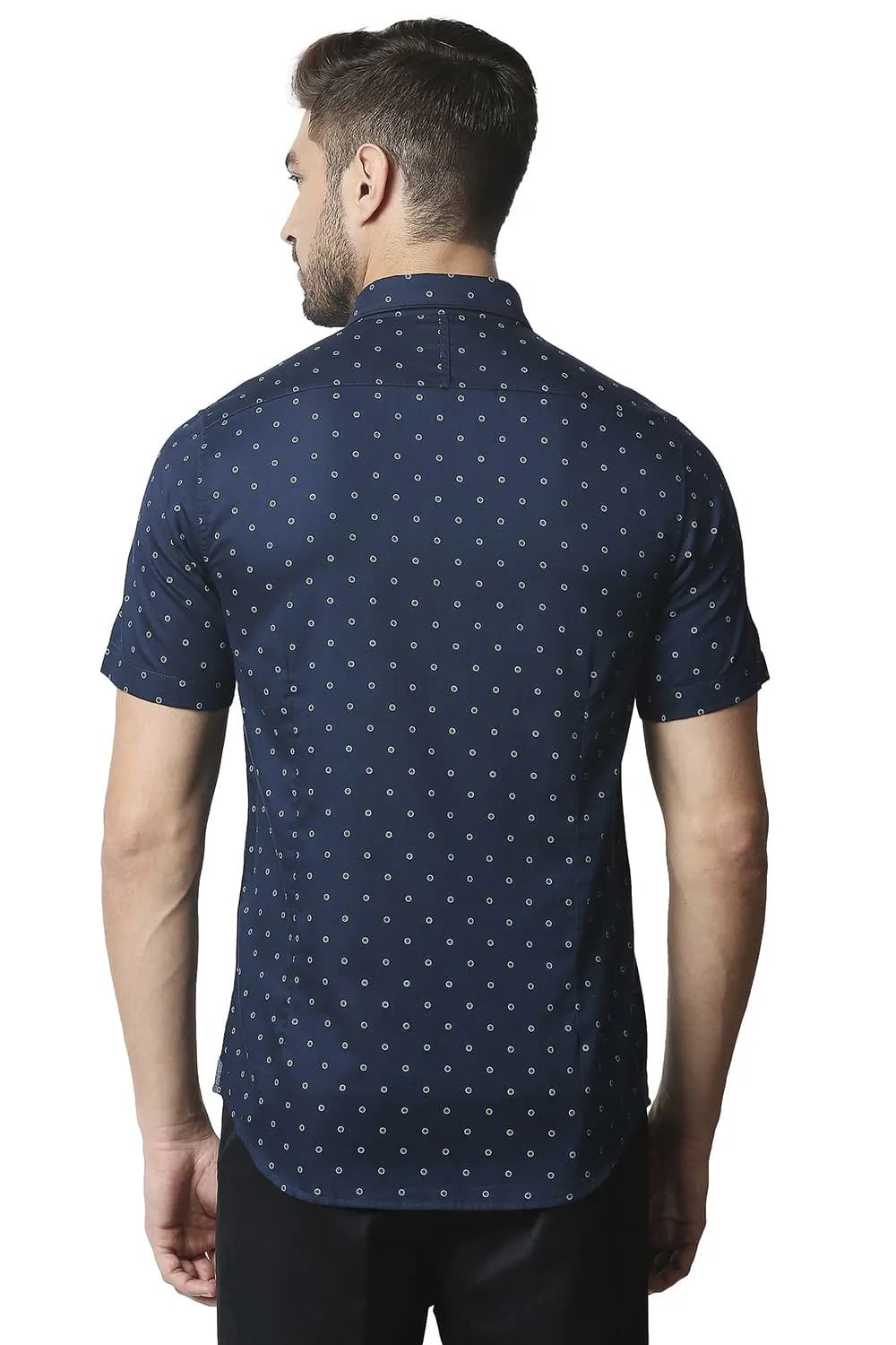 Slim Fit Satin Printed Halfsleeves Shirt