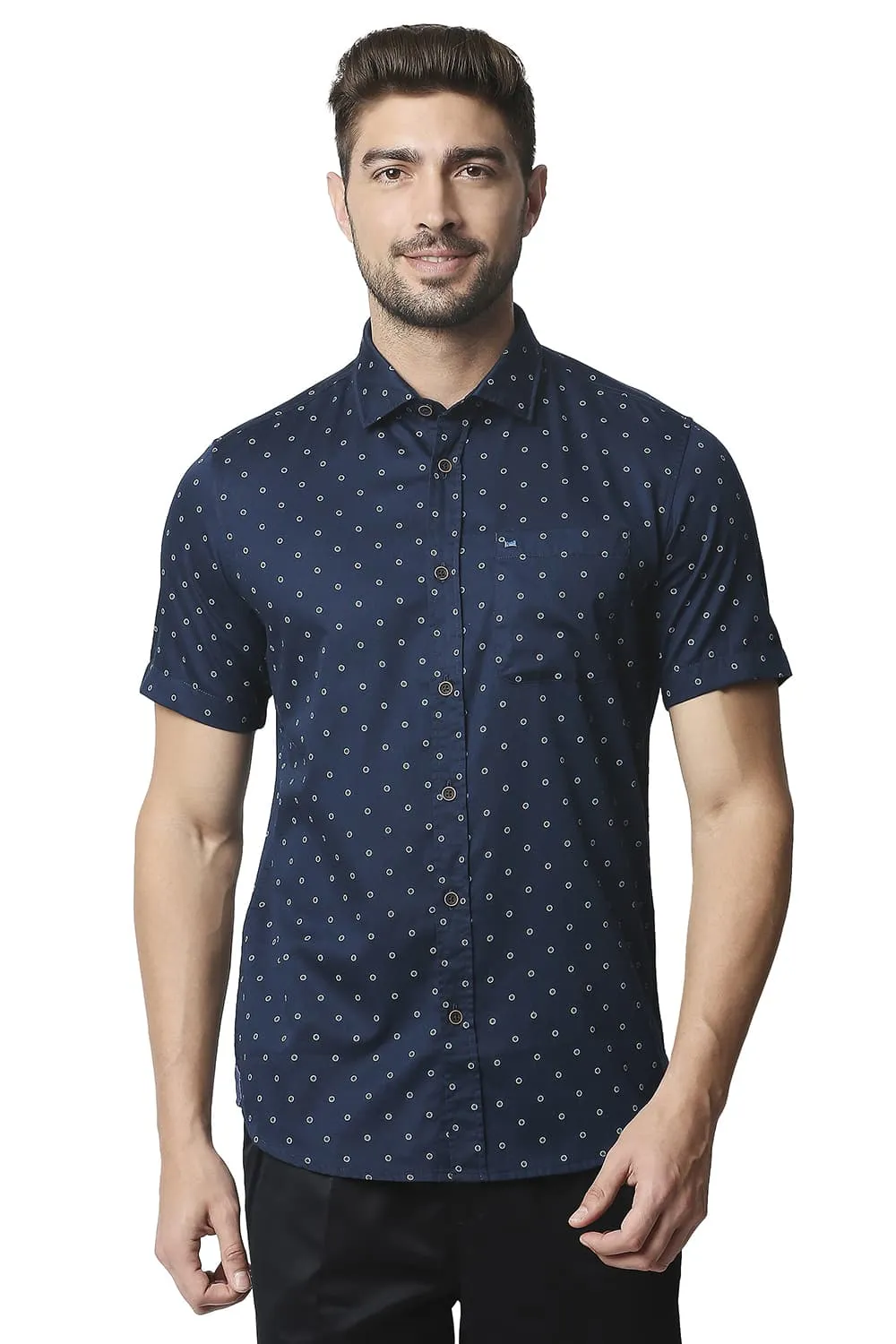 Slim Fit Satin Printed Halfsleeves Shirt