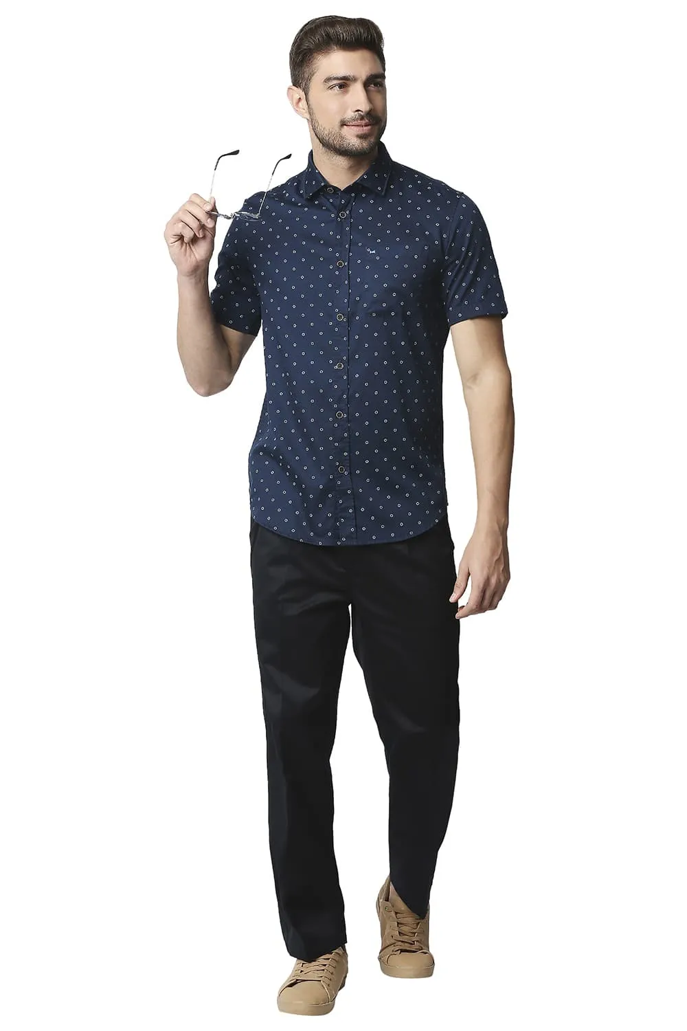 Slim Fit Satin Printed Halfsleeves Shirt