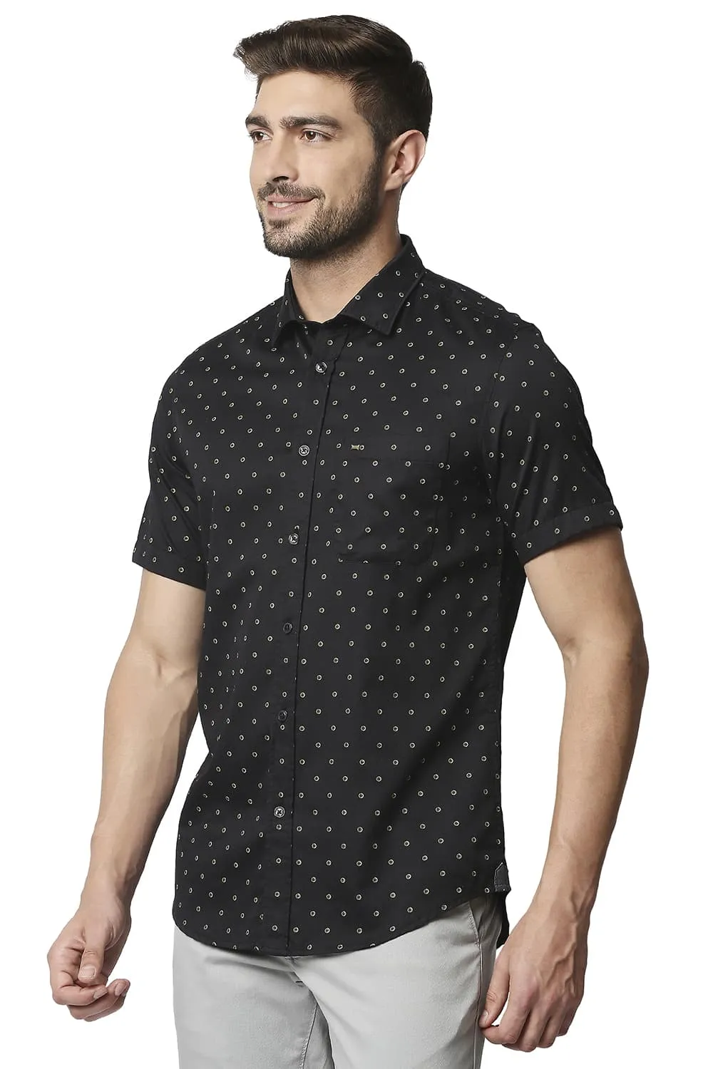 Slim Fit Satin Printed Halfsleeves Shirt