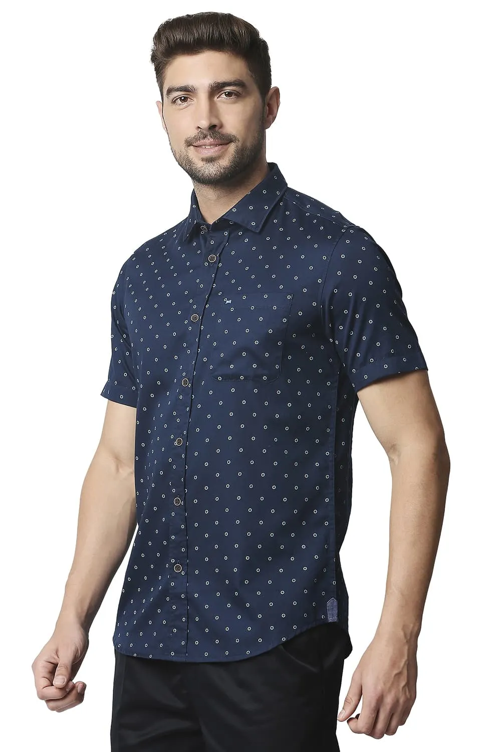 Slim Fit Satin Printed Halfsleeves Shirt