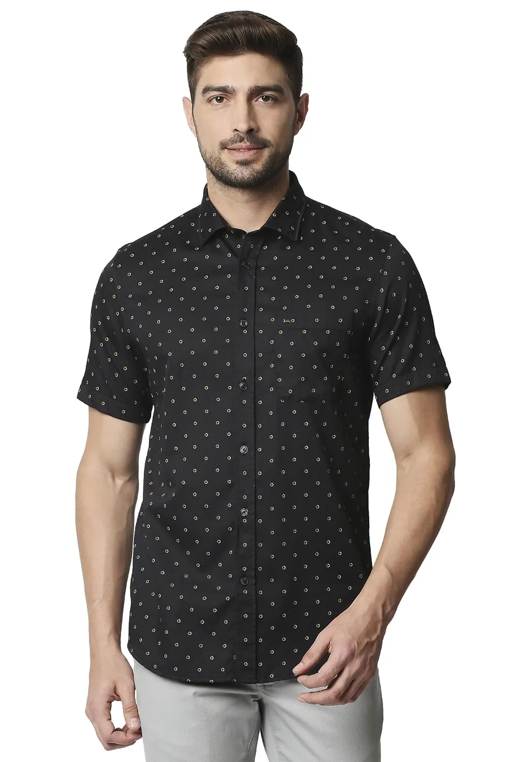 Slim Fit Satin Printed Halfsleeves Shirt