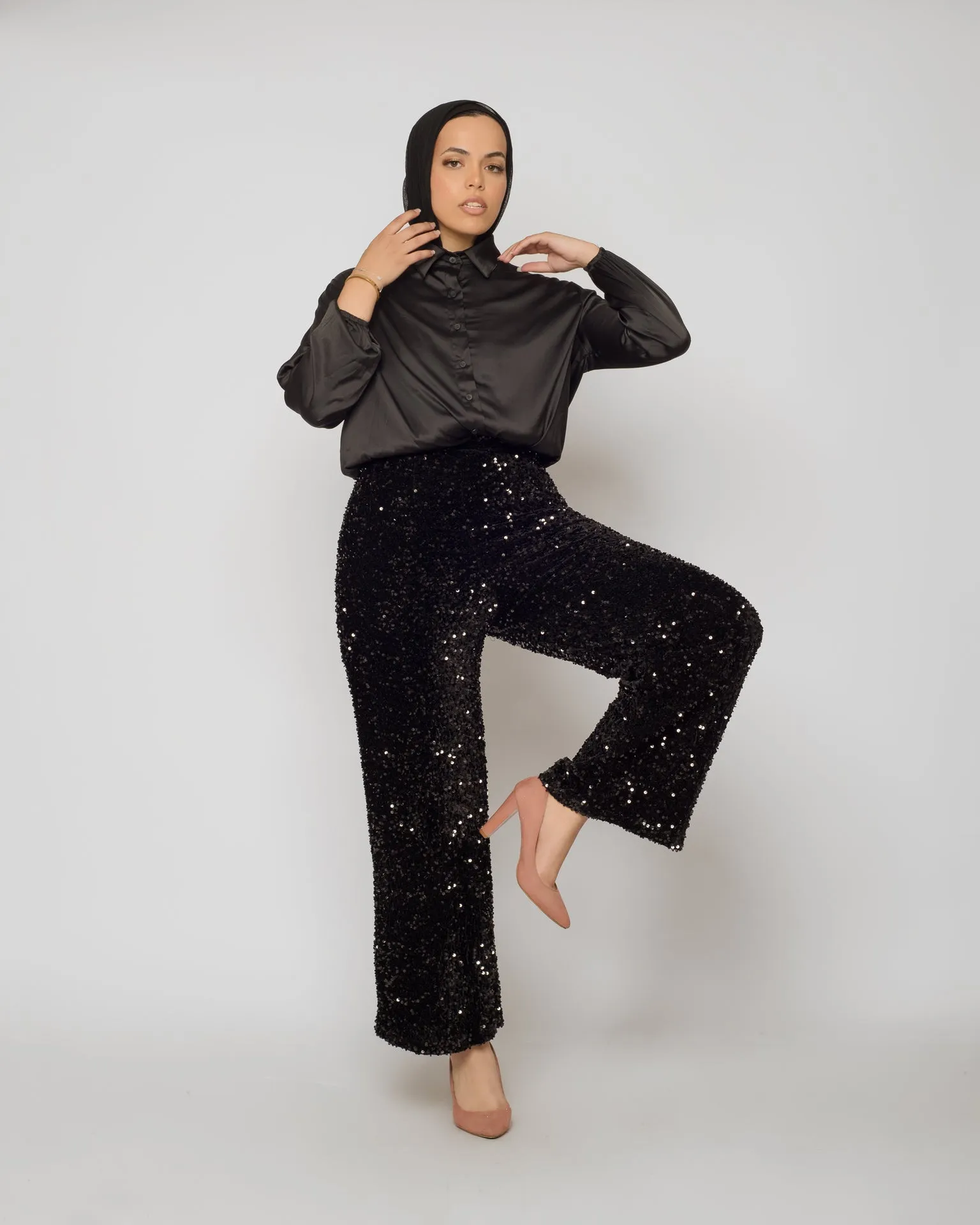 Soiree velvet sequin pants - Black