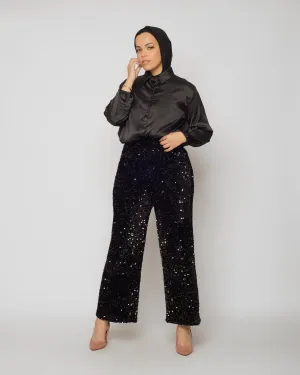 Soiree velvet sequin pants - Black