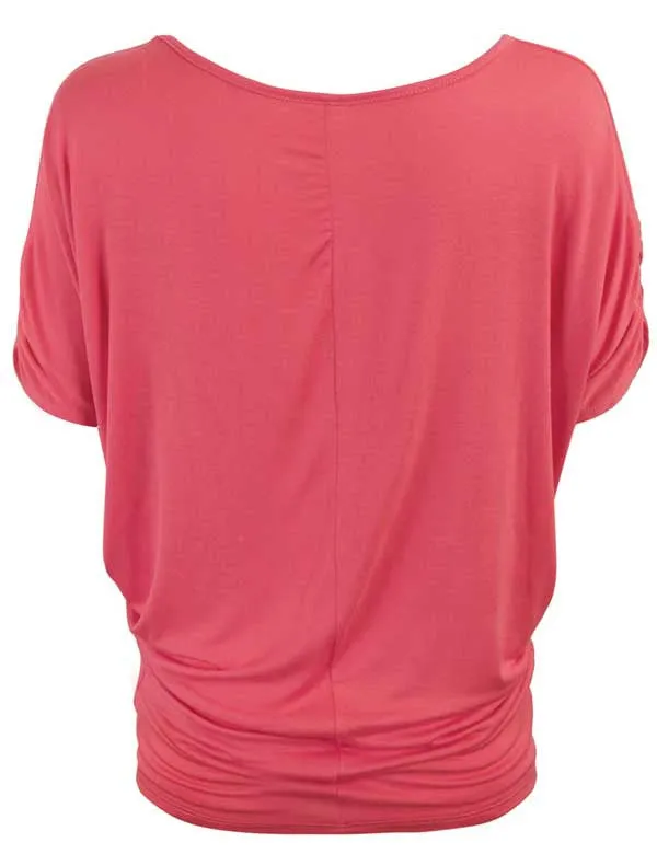 Solid Basic Boatneck Dolman Top with Sleeve Shirring