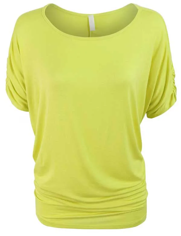 Solid Basic Boatneck Dolman Top with Sleeve Shirring