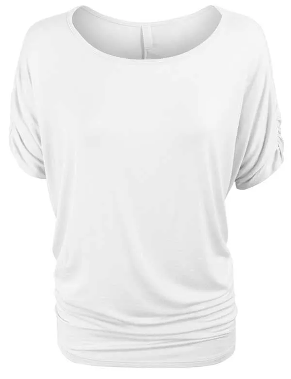 Solid Basic Boatneck Dolman Top with Sleeve Shirring