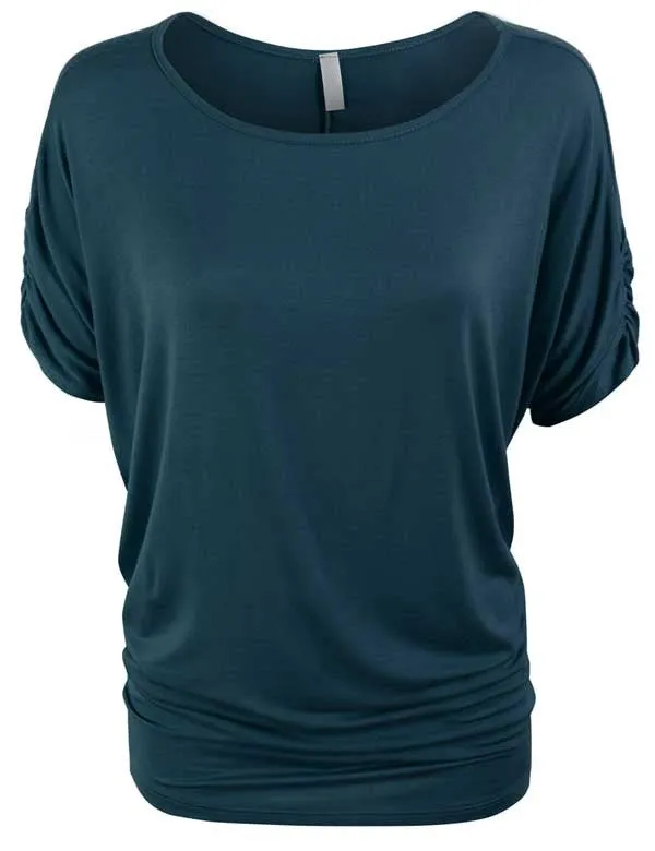 Solid Basic Boatneck Dolman Top with Sleeve Shirring