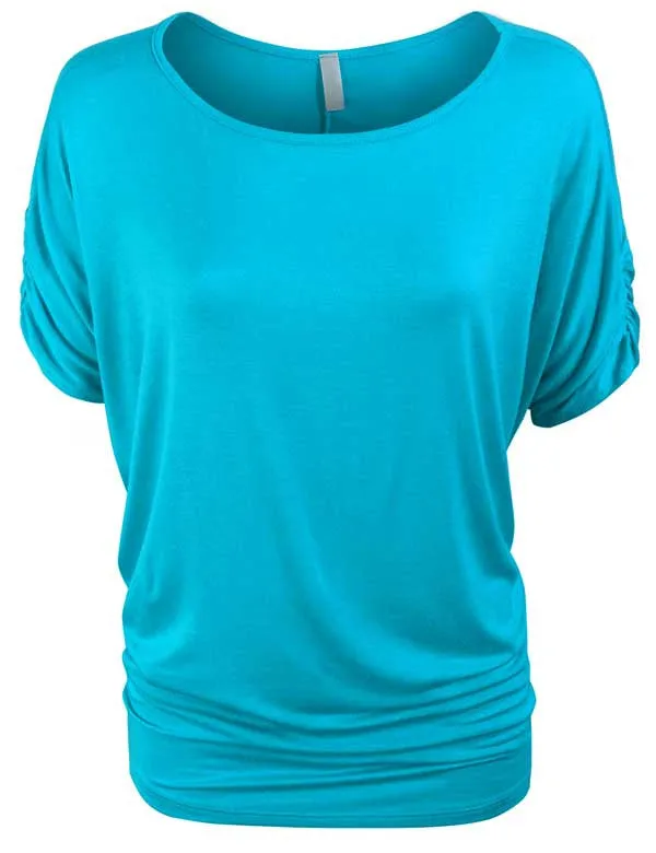 Solid Basic Boatneck Dolman Top with Sleeve Shirring