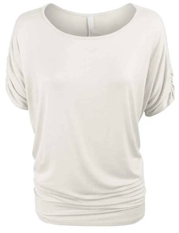 Solid Basic Boatneck Dolman Top with Sleeve Shirring