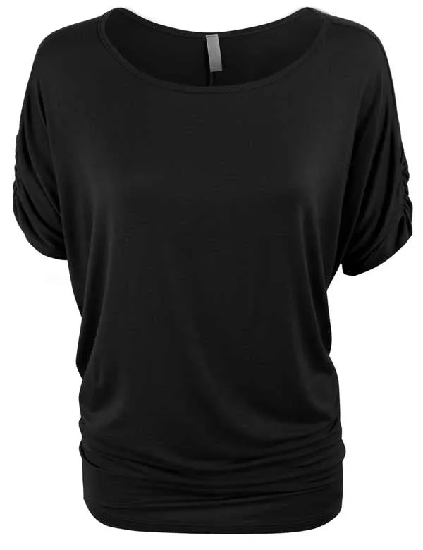 Solid Basic Boatneck Dolman Top with Sleeve Shirring