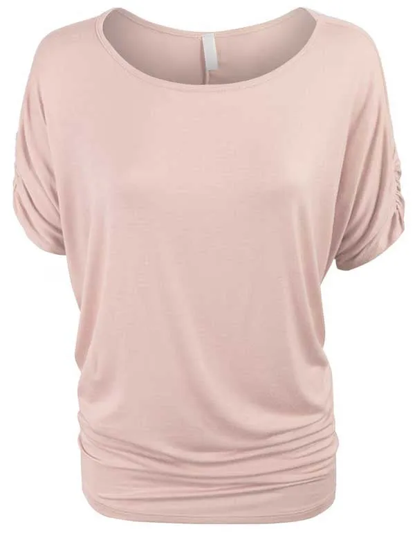 Solid Basic Boatneck Dolman Top with Sleeve Shirring