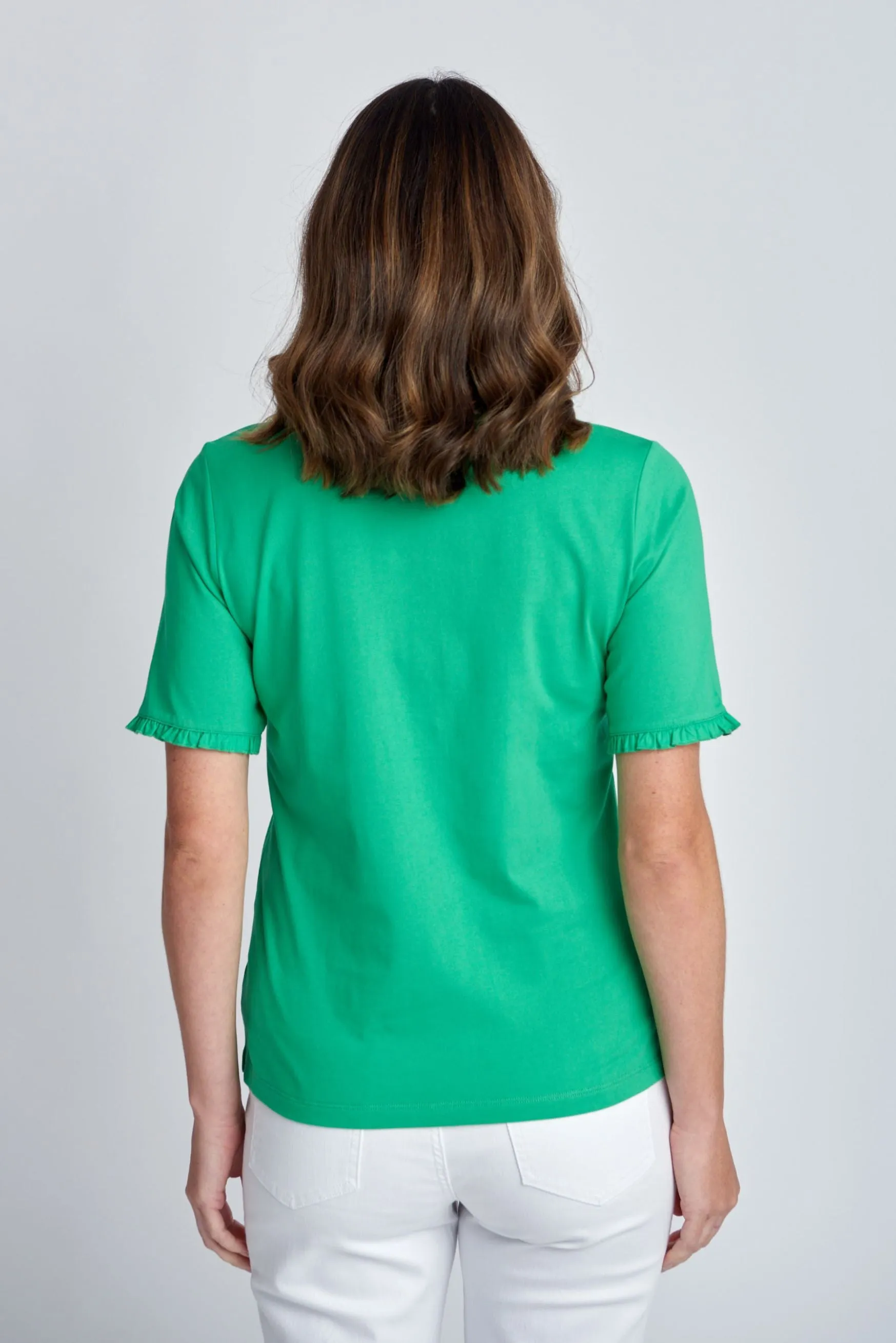 Solid Frill Henley Cotton Tee Kelly Green