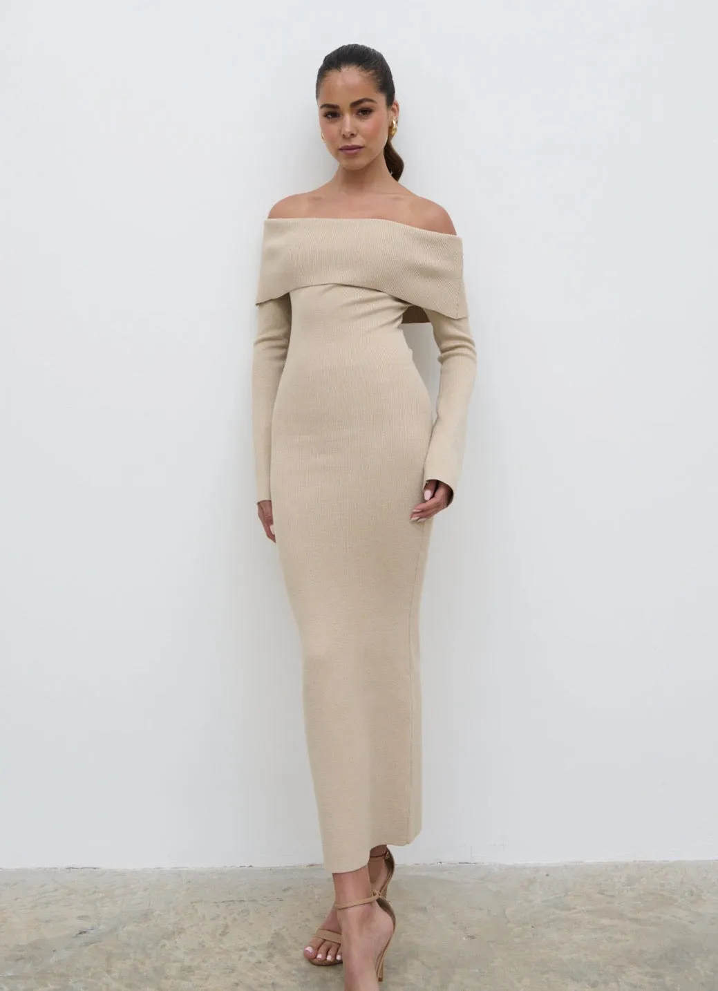 Soreya Bardot Knit Dress - Beige