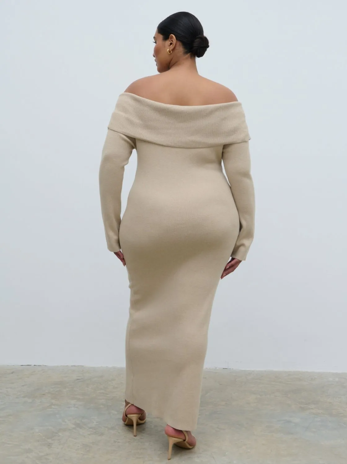 Soreya Bardot Knit Dress - Beige