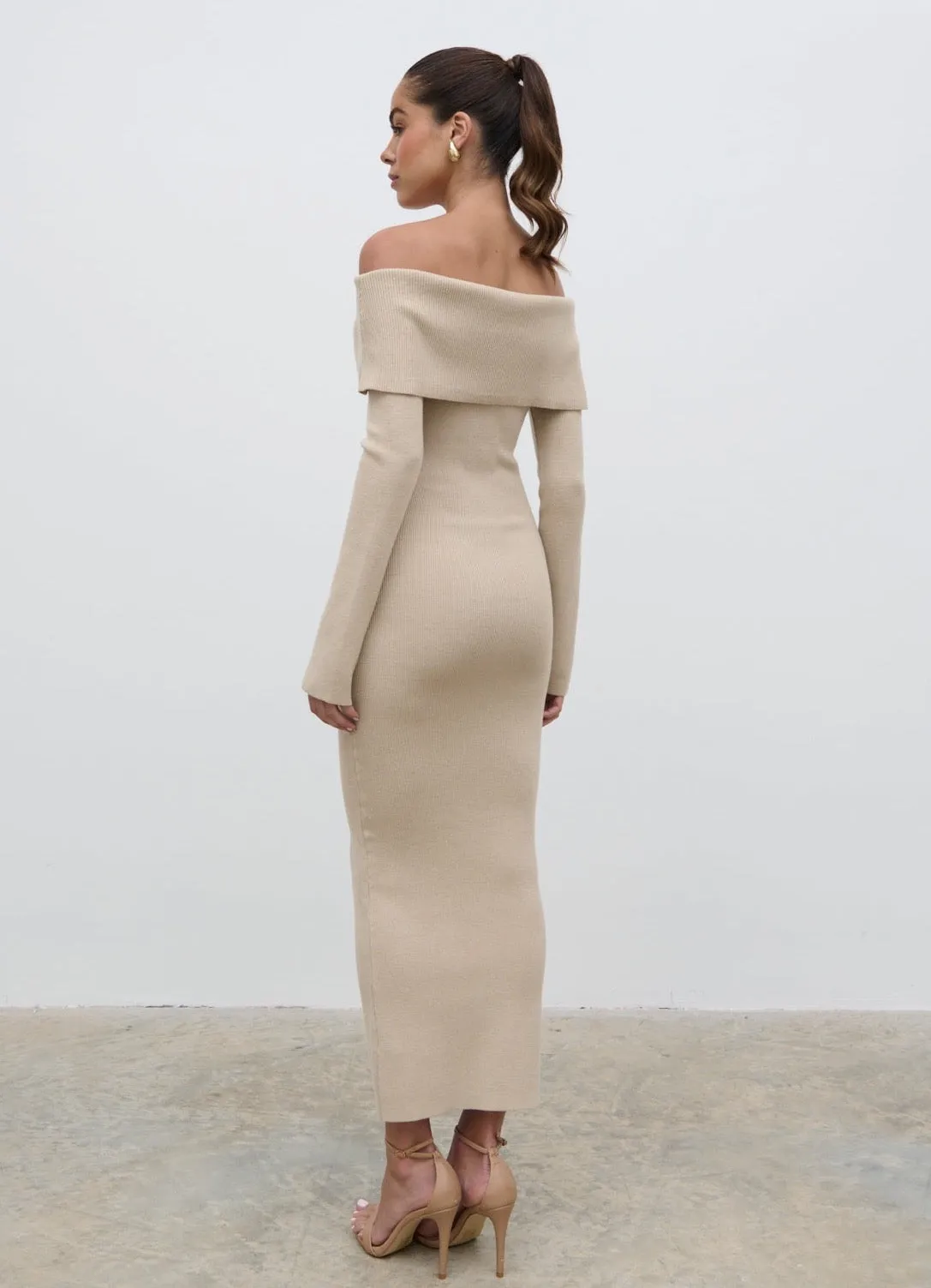 Soreya Bardot Knit Dress - Beige