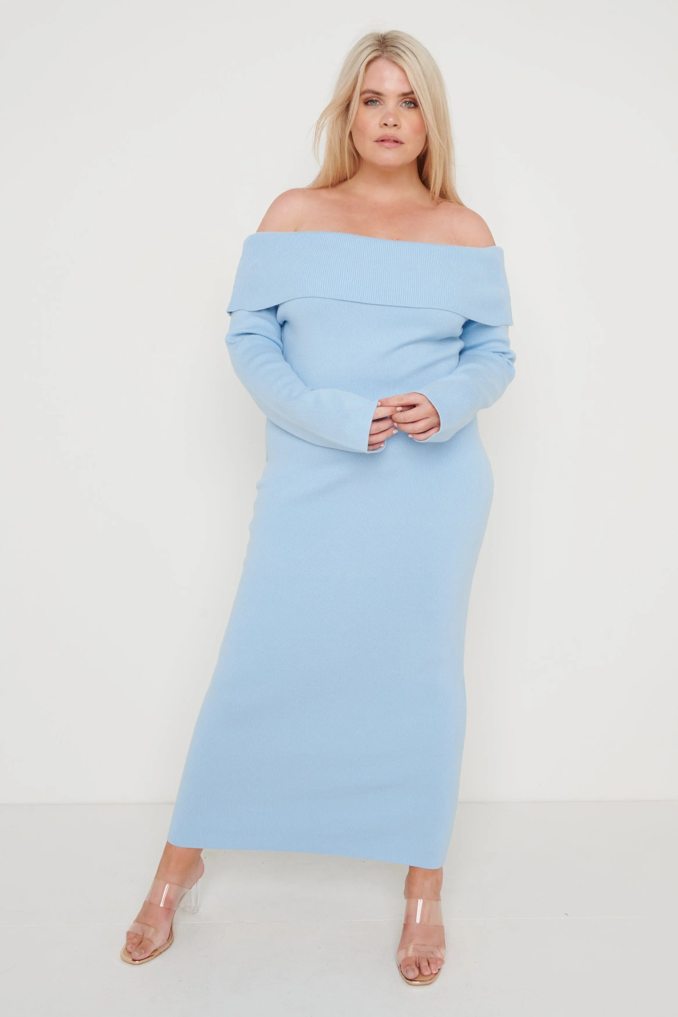 Soreya Bardot Knit Dress- Blue